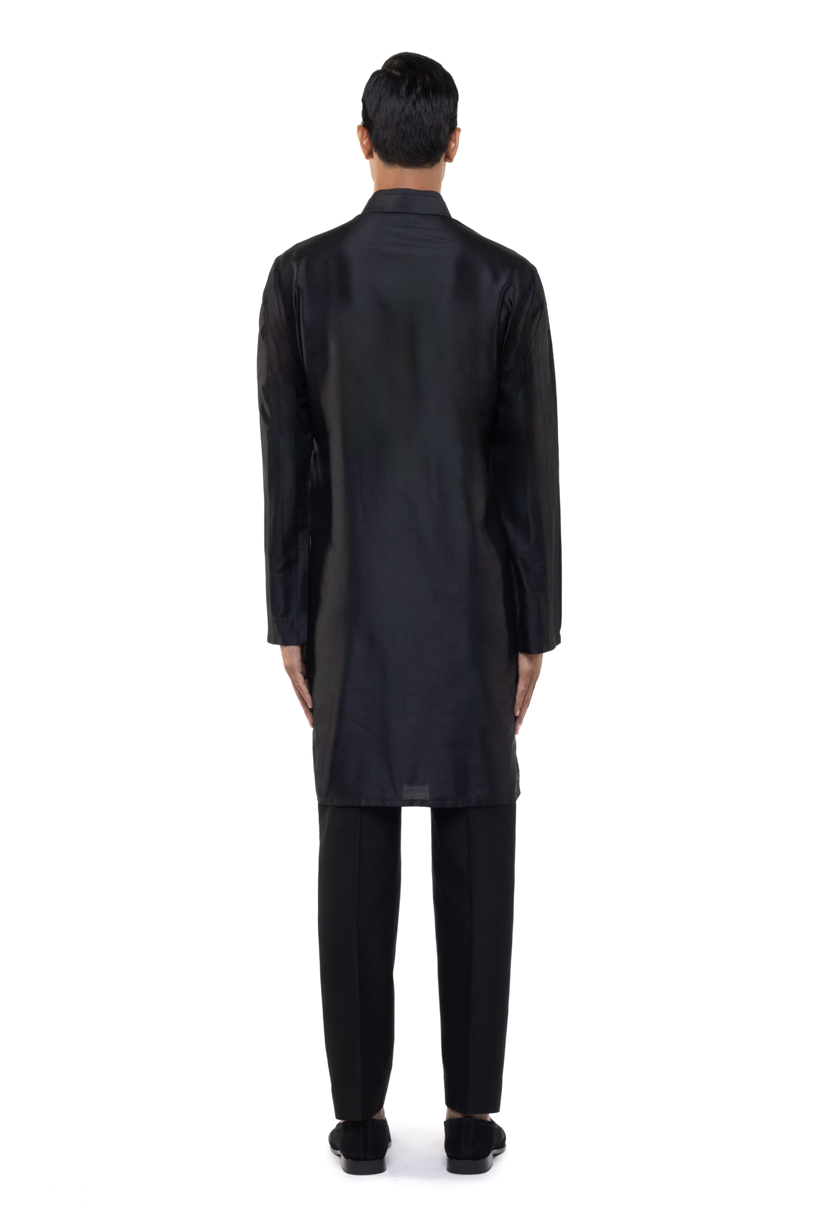 Black Silk Embroidered Placket Kurta Set
