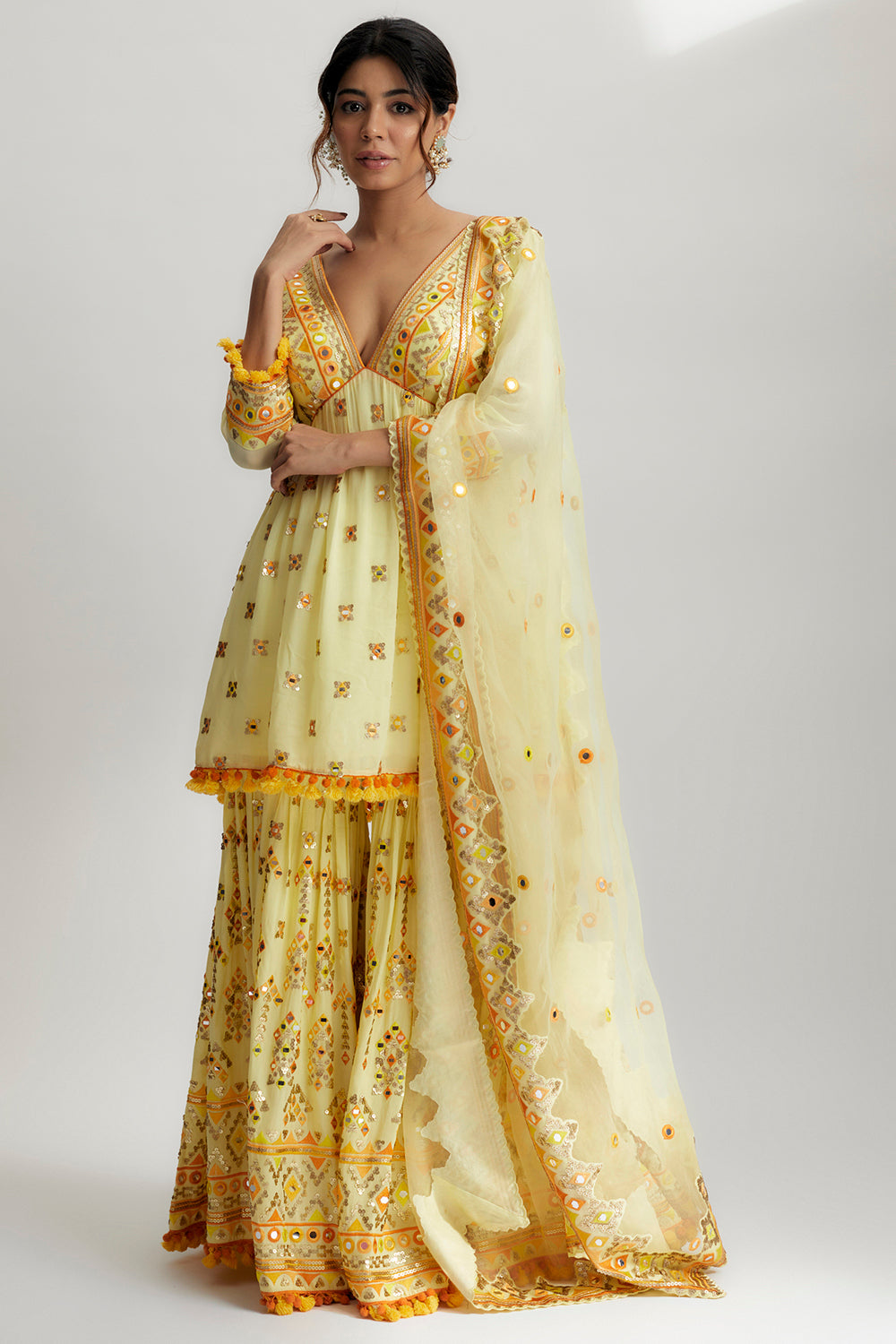 Sophie Peplum With Sharara Set - Auraya Fashion 