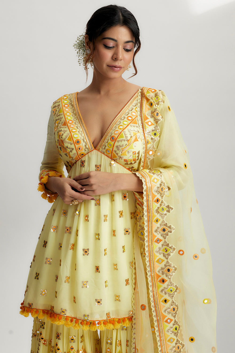 Sophie Peplum With Sharara Set - Auraya Fashion 