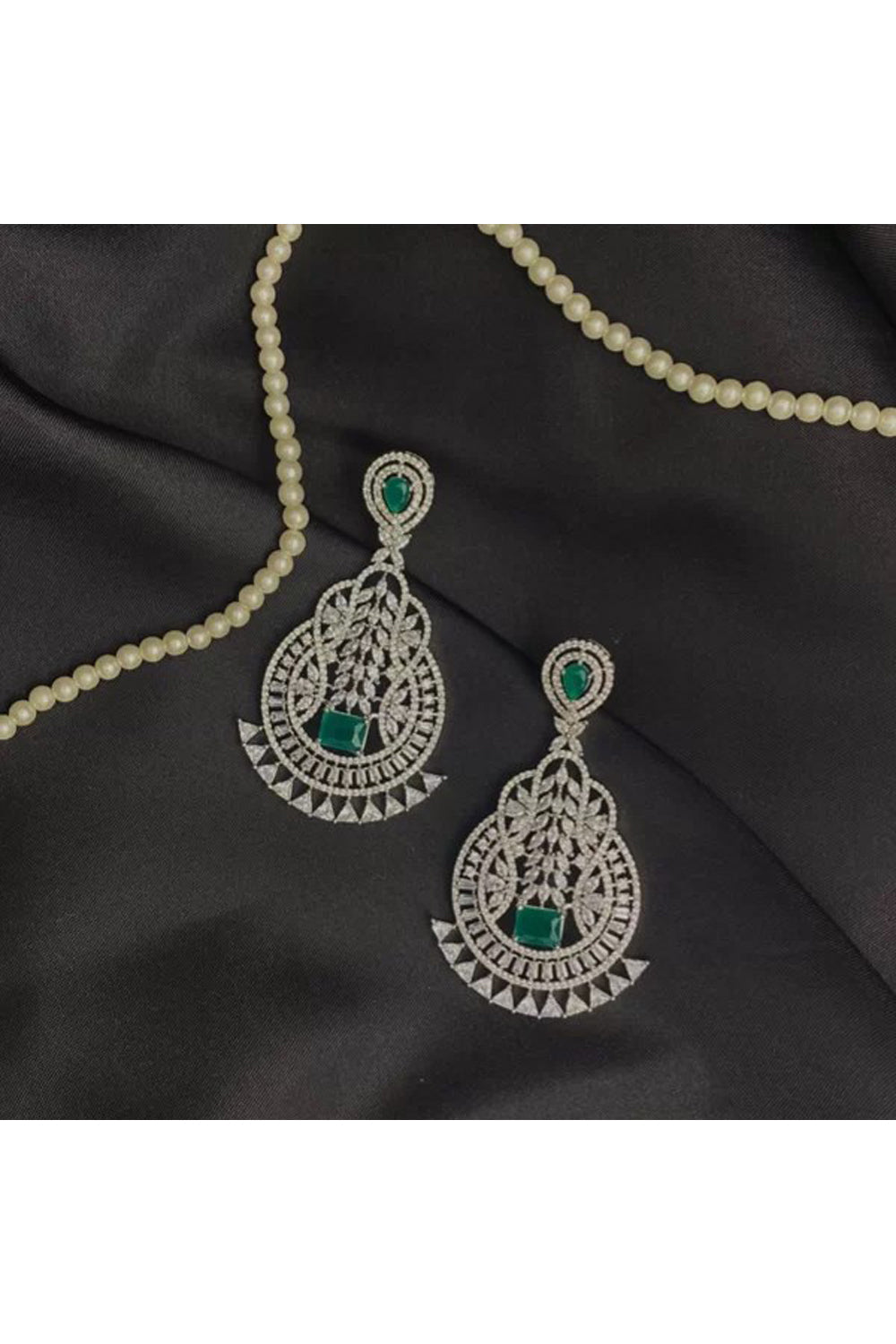 Emerald American Diamond Long Danglers - Auraya Fashion - Putstyle - #tag1# - #tag2# - #tag3# - #tag3#