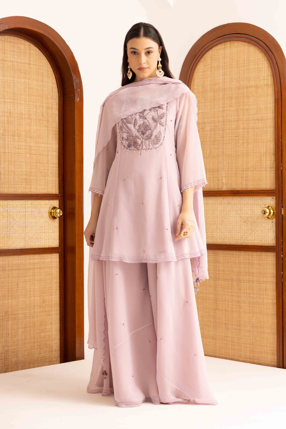 Seher Lilac Peplum Short Kurta and Flared Sharara Set