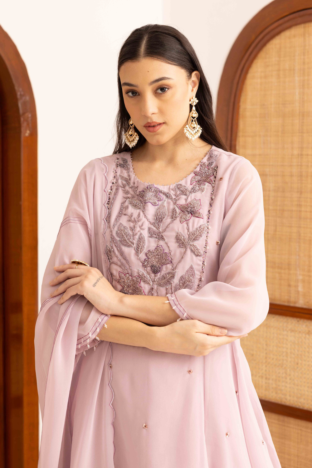 Seher Lilac Peplum Short Kurta and Flared Sharara Set