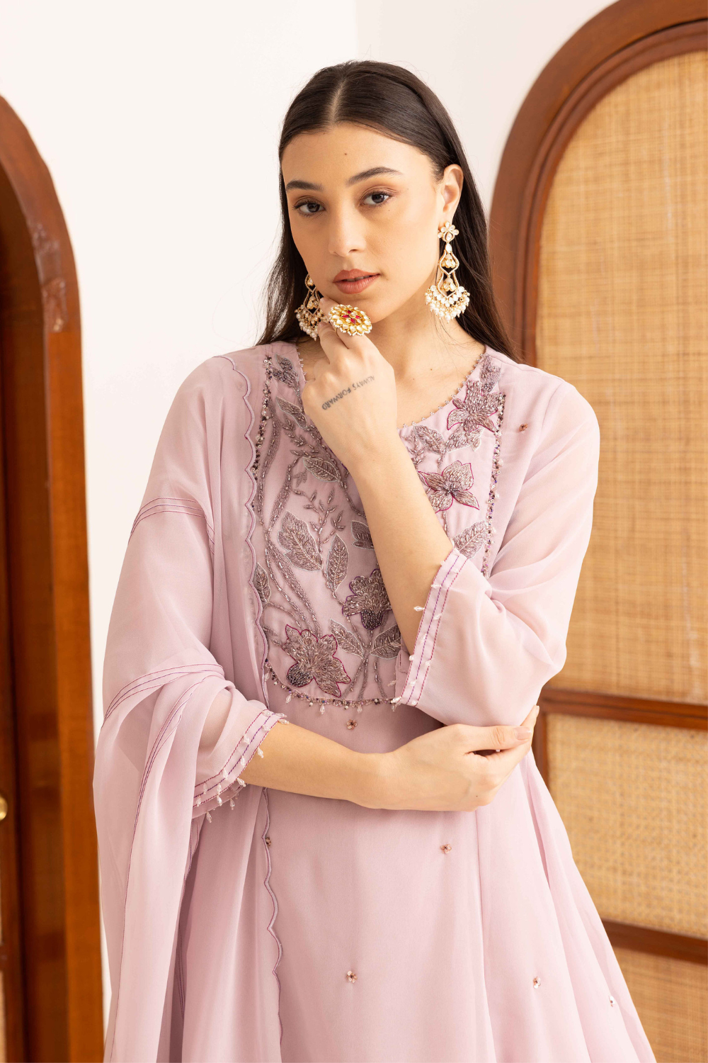Seher Lilac Peplum Short Kurta and Flared Sharara Set