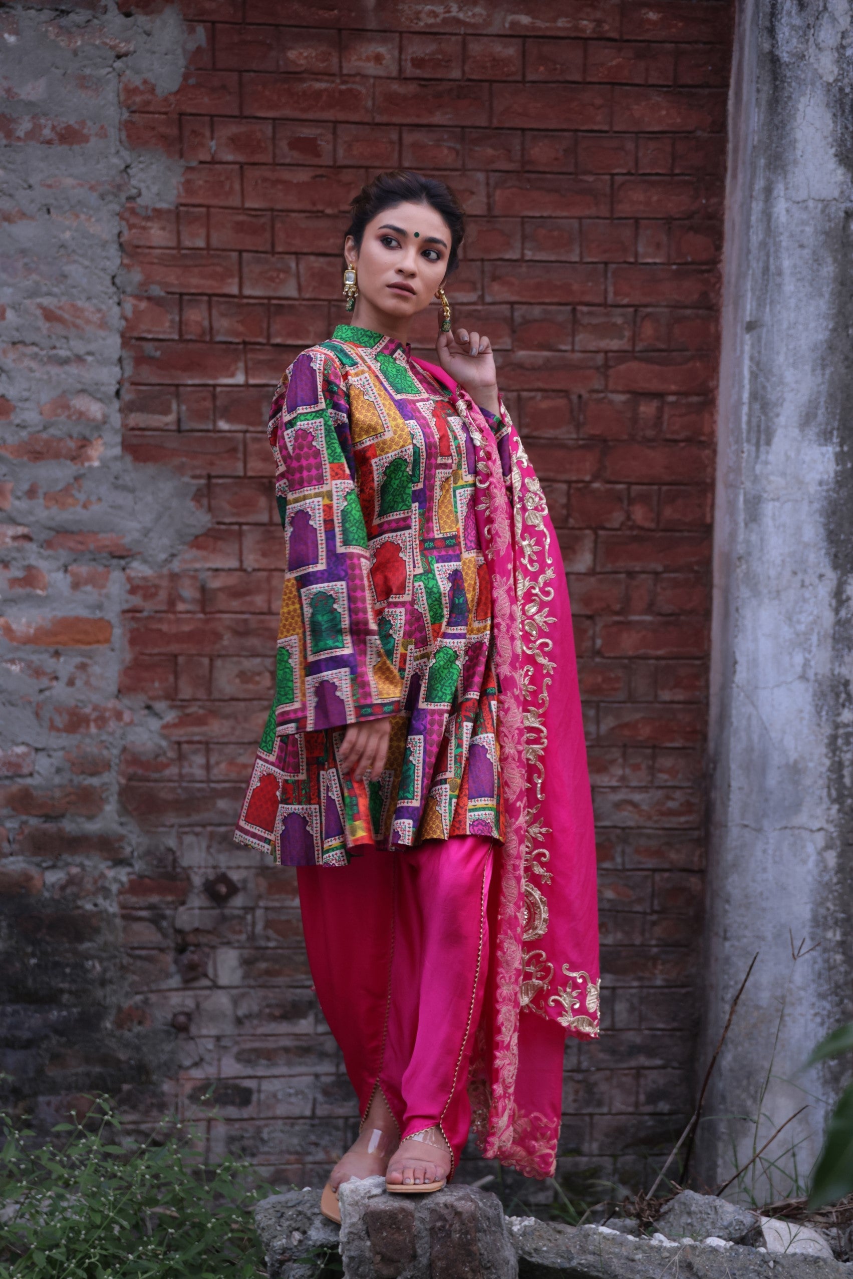 Kalidar Kurti with Tulip Pants and heavy hand-embroidered zardosi work Dupatta