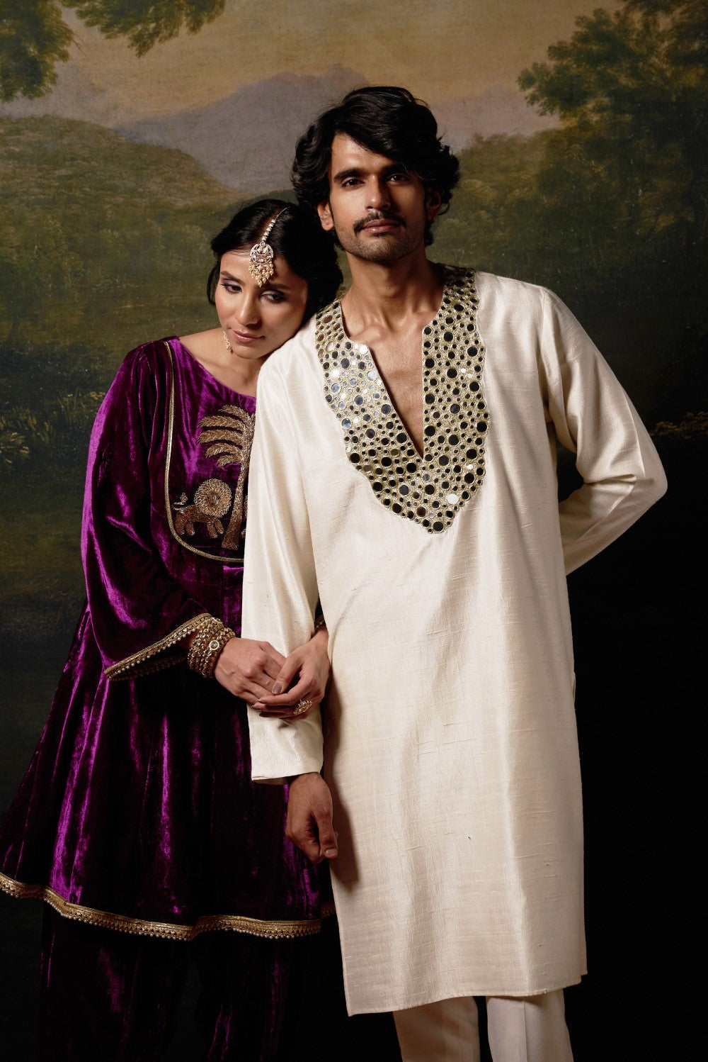 Hand-Embroidered Velvet Purple Kalidar Anarkali Set