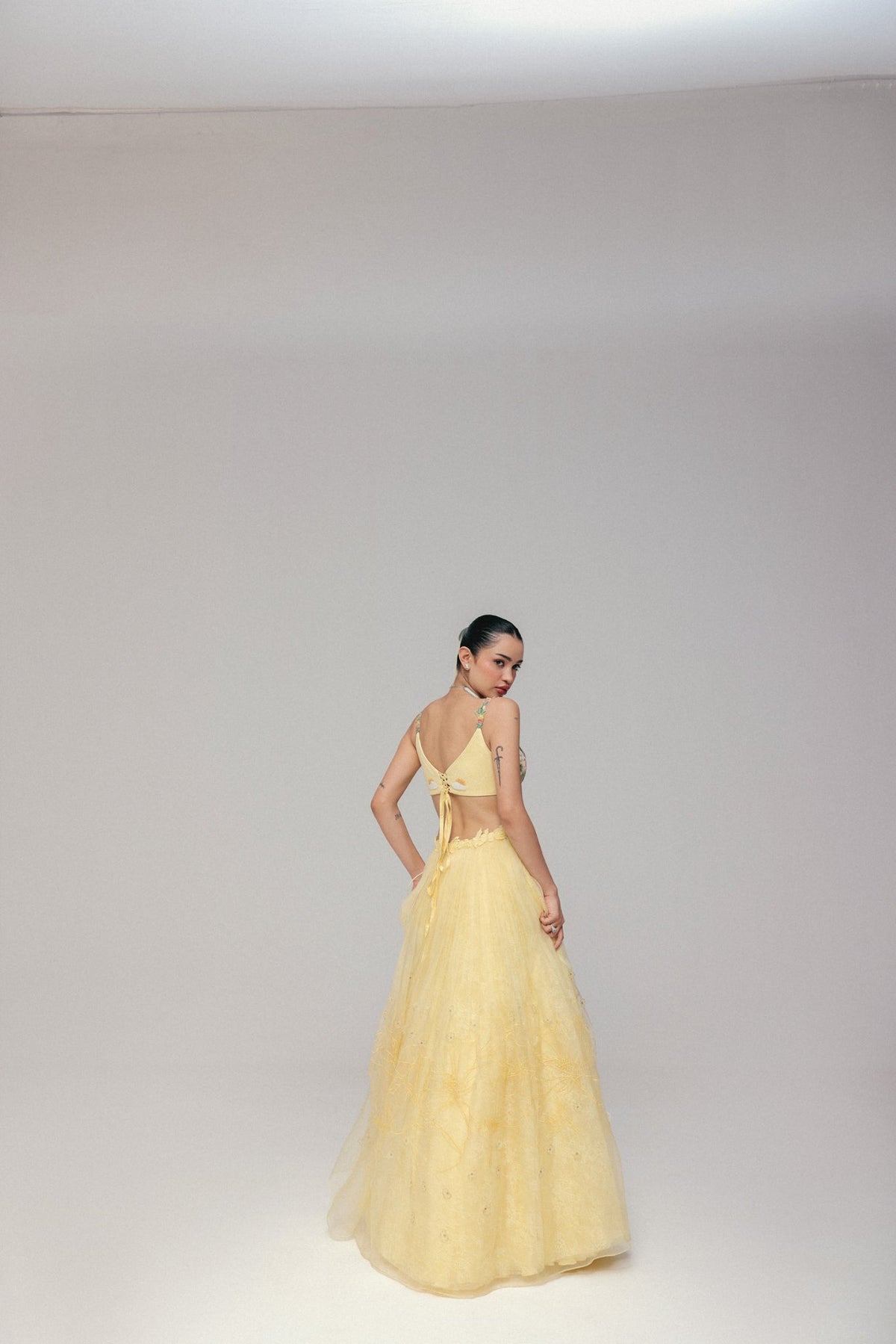 Beaded Motif Embroidery, Soft Tulle & Silk Organza with French Lace, Skirt Set, Embroidered Blouse Silhouette