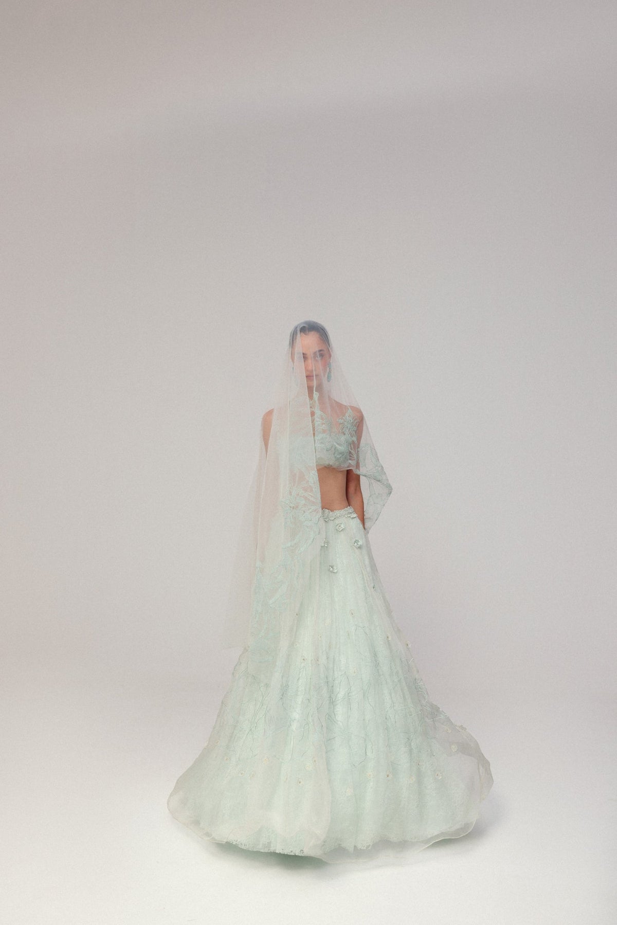 Beaded Floral Embroidery, Tulle & Silk Organza with Lace, Skirt Set, Underwired Blouse Silhouette