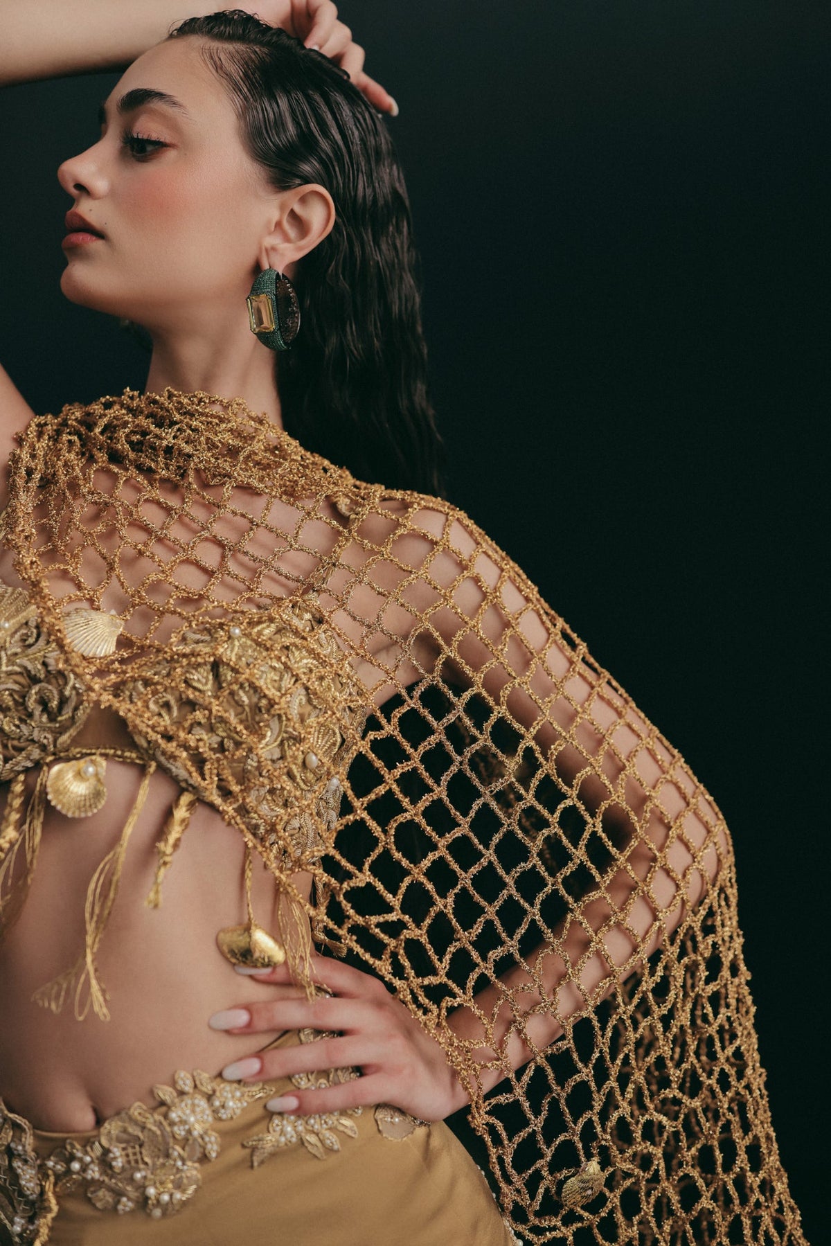 Zardosi & Cutwork Embroidery, Silk & Tulle with Crochet Detailing, Skirt Set, Bralette Silhouette