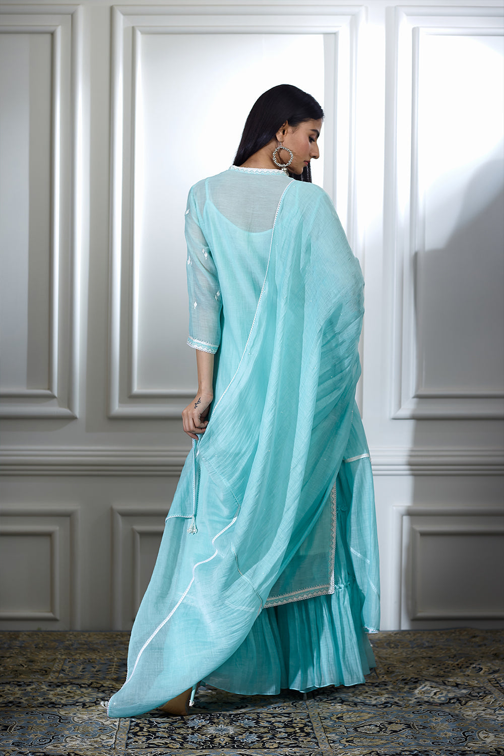 Aqua Embroidered Kurta With Sharara