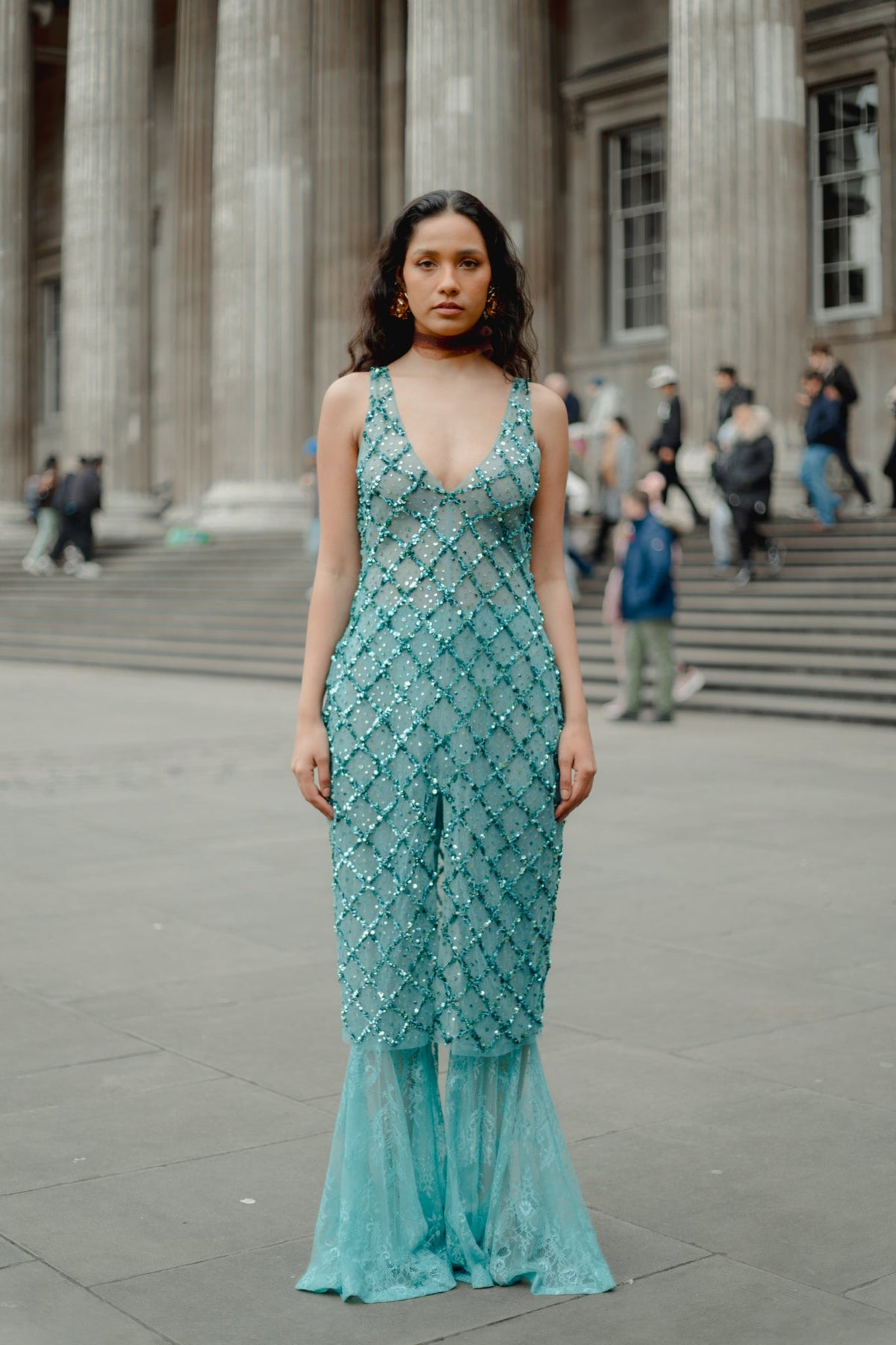 Zardosi Embroidery, Semi Sheer Fabric & French Lace, Co-ord Set, Relaxed Tunic Silhouette