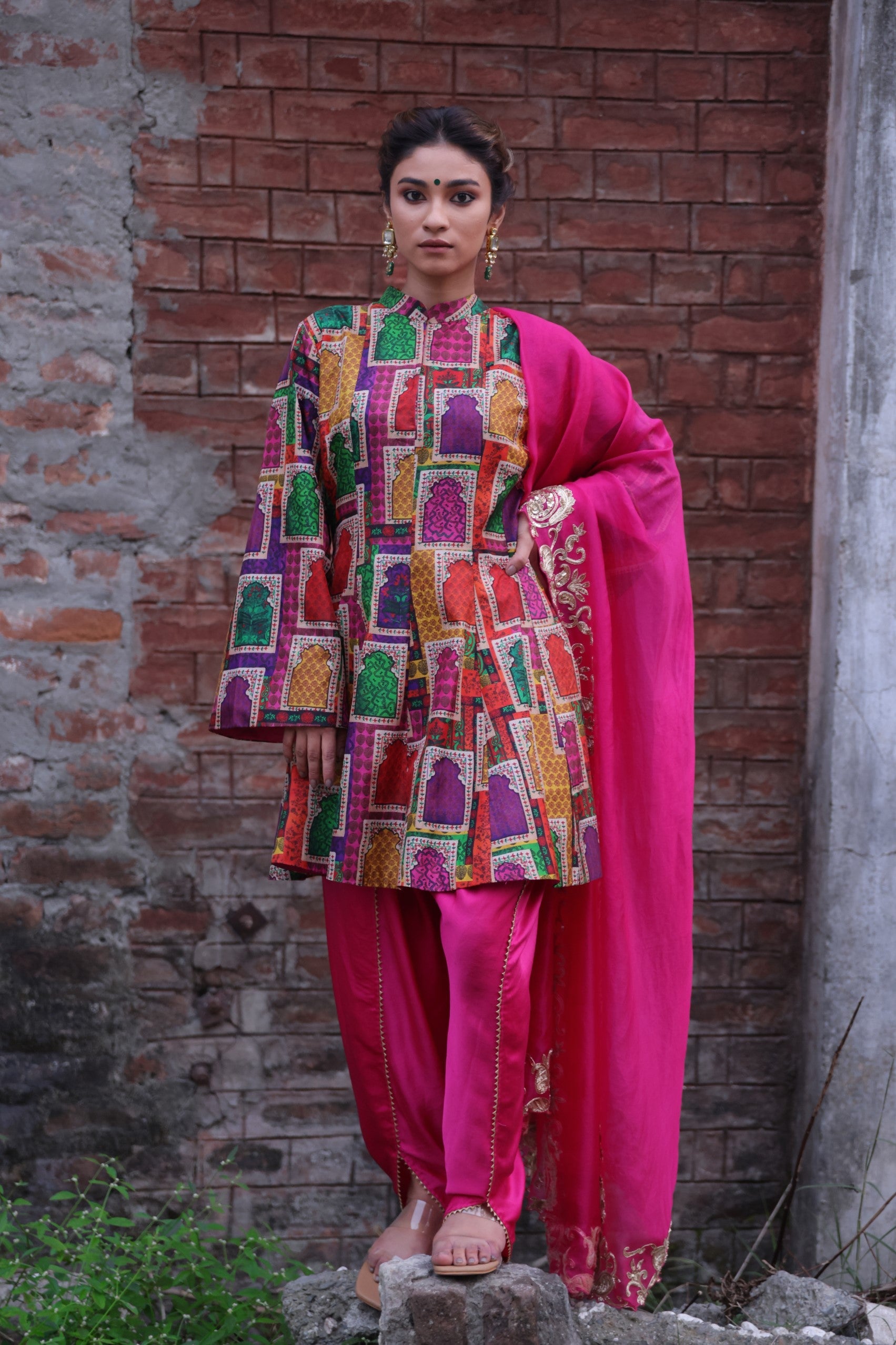 Kalidar Kurti with Tulip Pants and heavy hand-embroidered zardosi work Dupatta