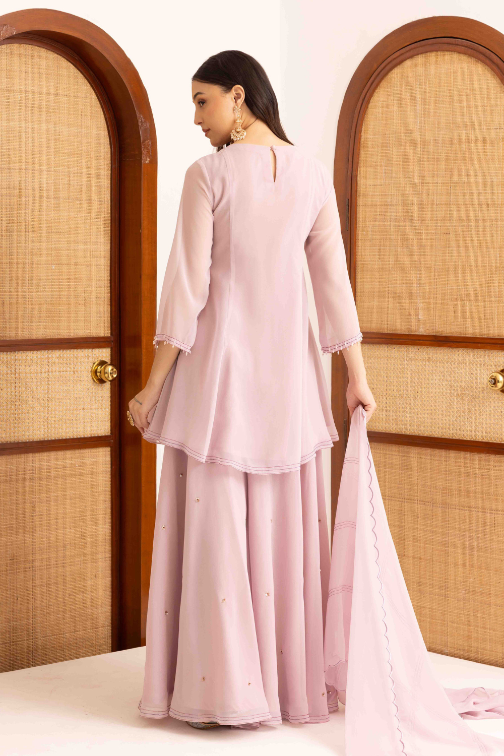 Seher Lilac Peplum Short Kurta and Flared Sharara Set
