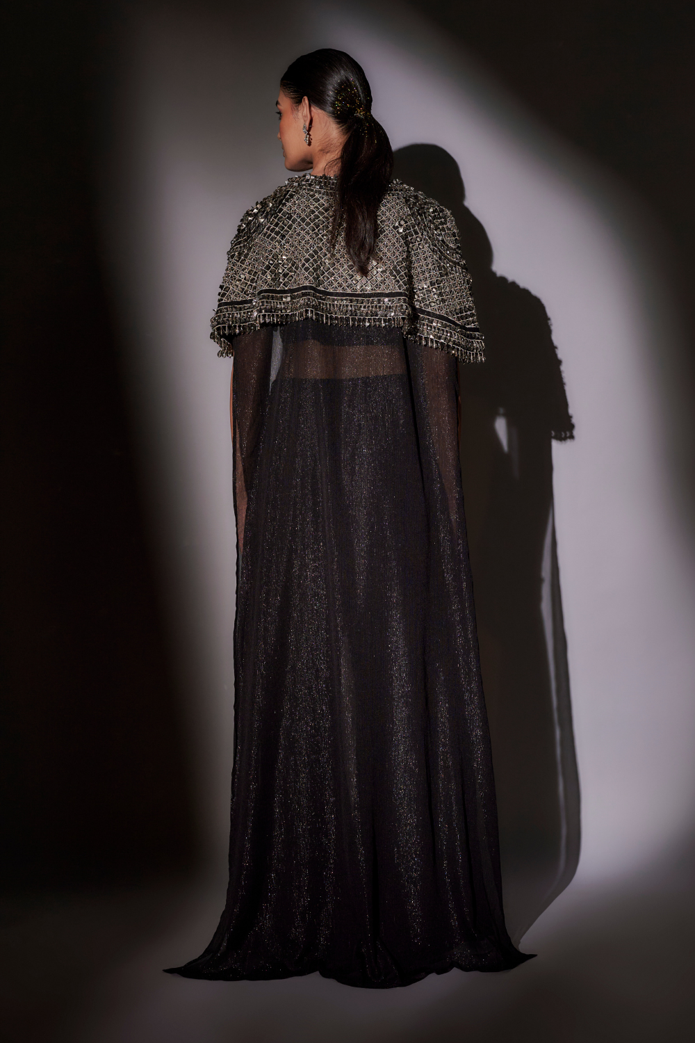 Noah Cape Set: Hand Embroidered Black Bolero and Flared Pants