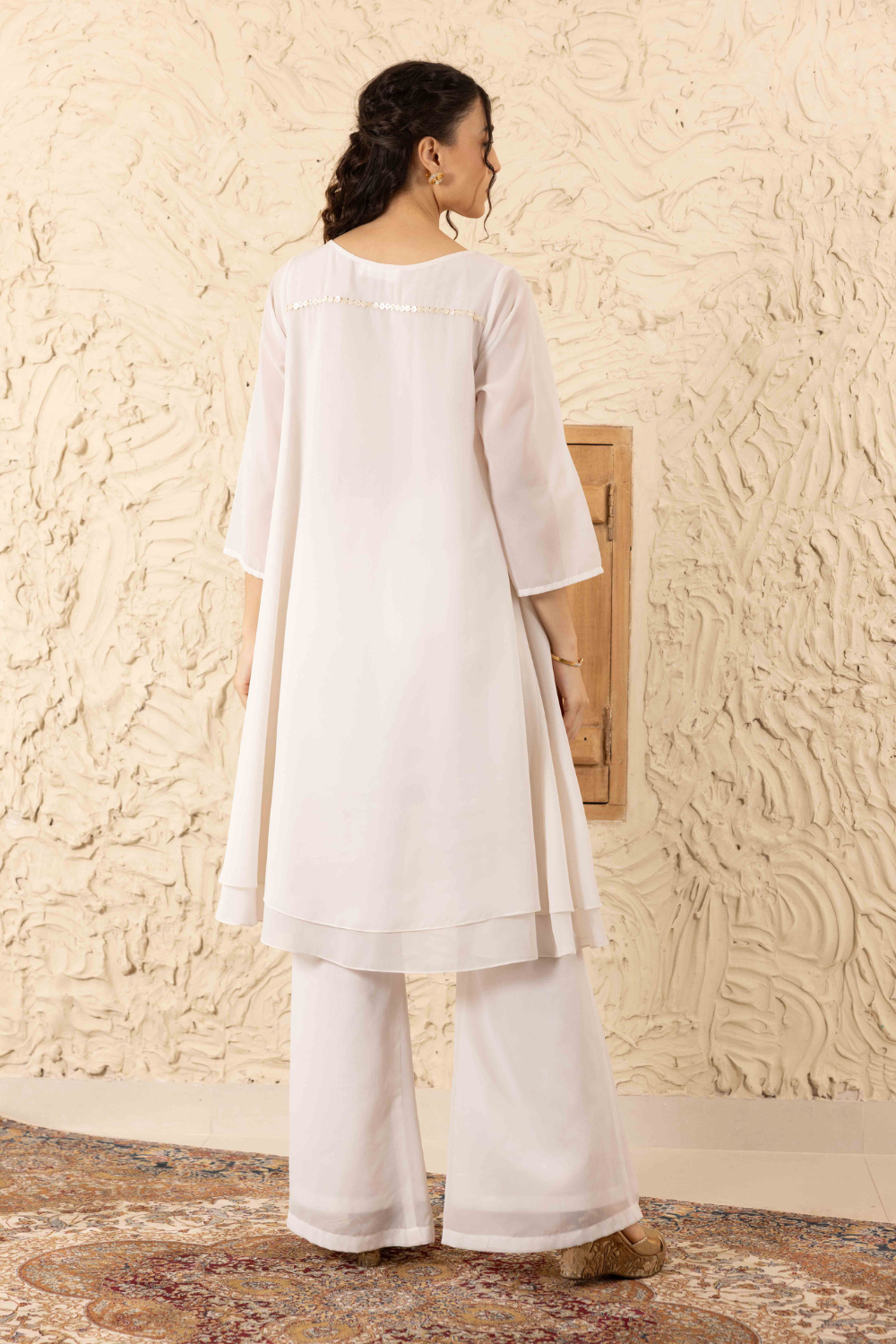 Kiara Ivory Georgette Co-ord Set with Applique Yoke Work