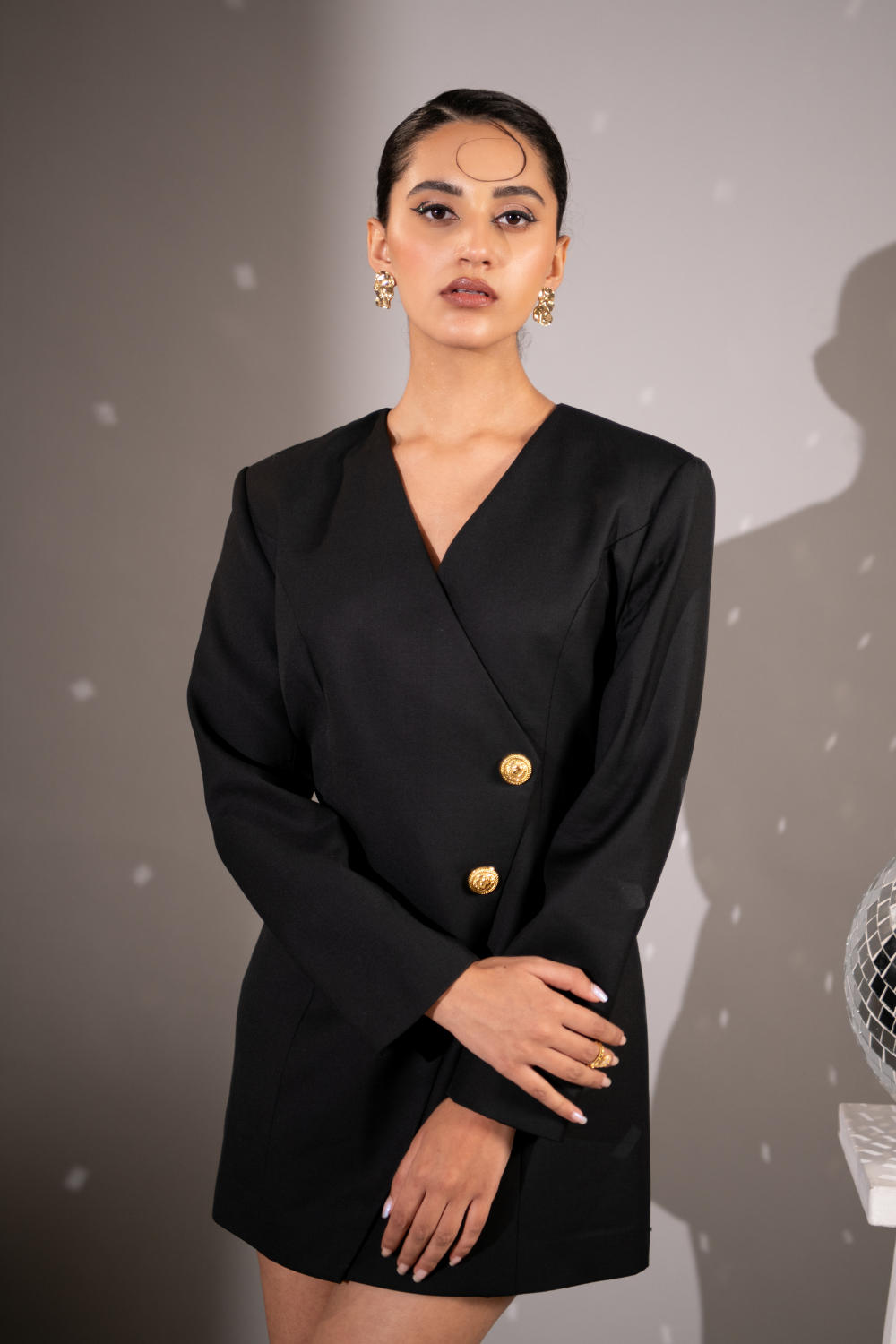 Asymmetrical Mira Dress in Fluid Silk Crepe - Black Power Dress