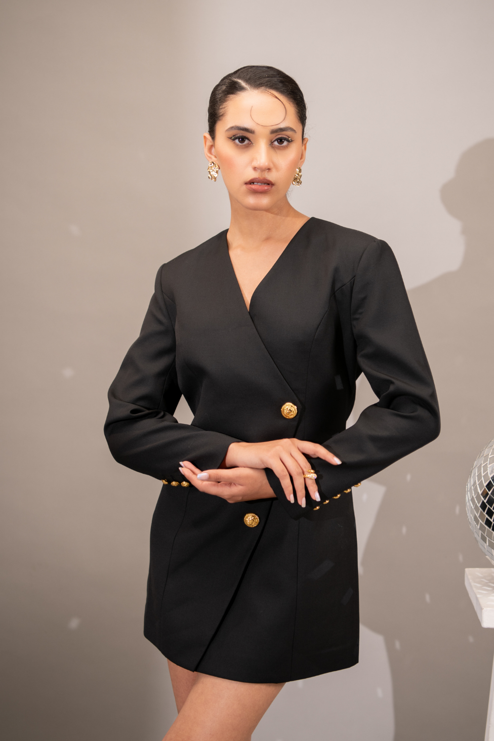 Asymmetrical Mira Dress in Fluid Silk Crepe - Black Power Dress