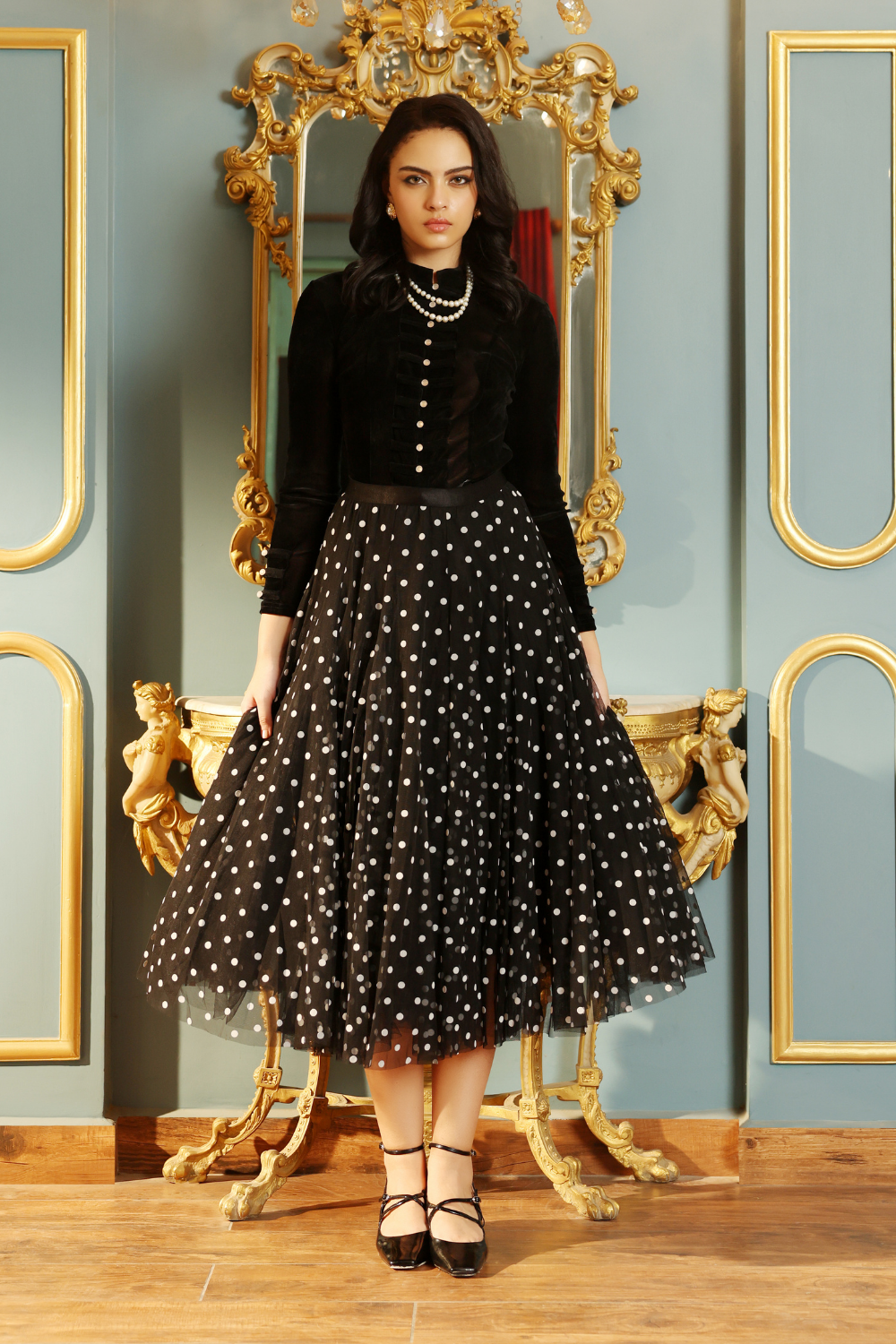 Elegant Black Velvet Button Top - Luxury Evening Blouse