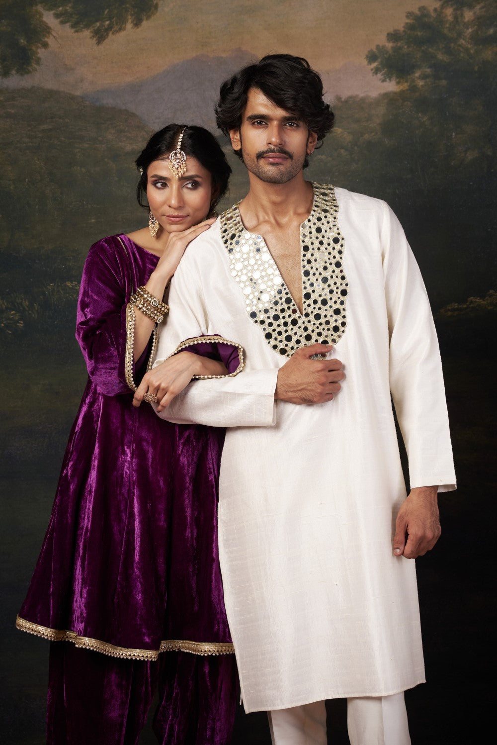 Hand-Embroidered Velvet Purple Kalidar Anarkali Set