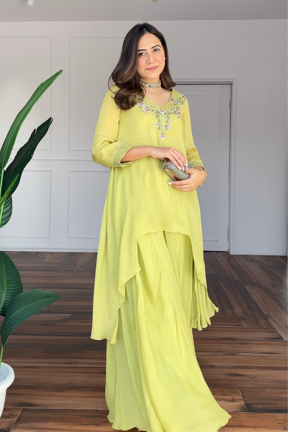 Arpita Gupta Chanda Mint Asymmetrical Kurta with Sharara Set