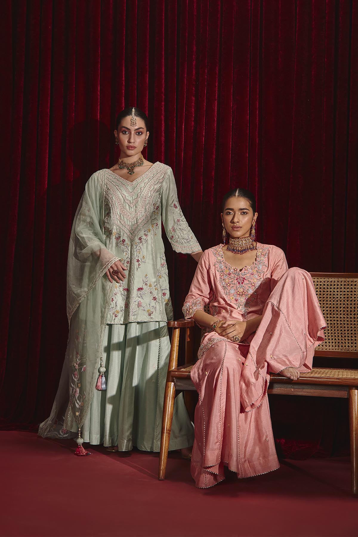 Powder Blue Dupion Silk Embroidered Kurta Sharara Set for Weddings