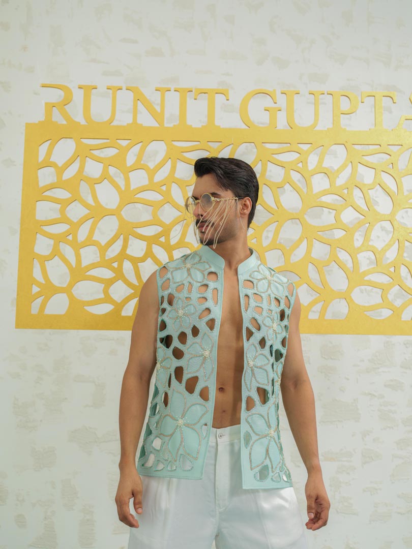Blue Cutwork Floral Bundi only