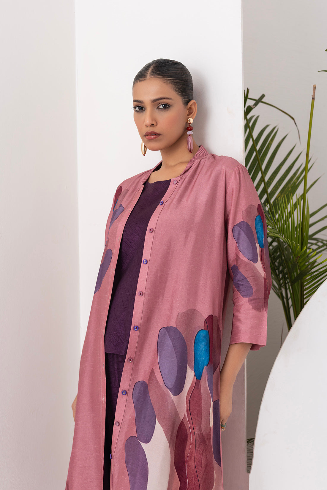 Salmon Pink Viscose Dupion Printed Dress (1 PC)