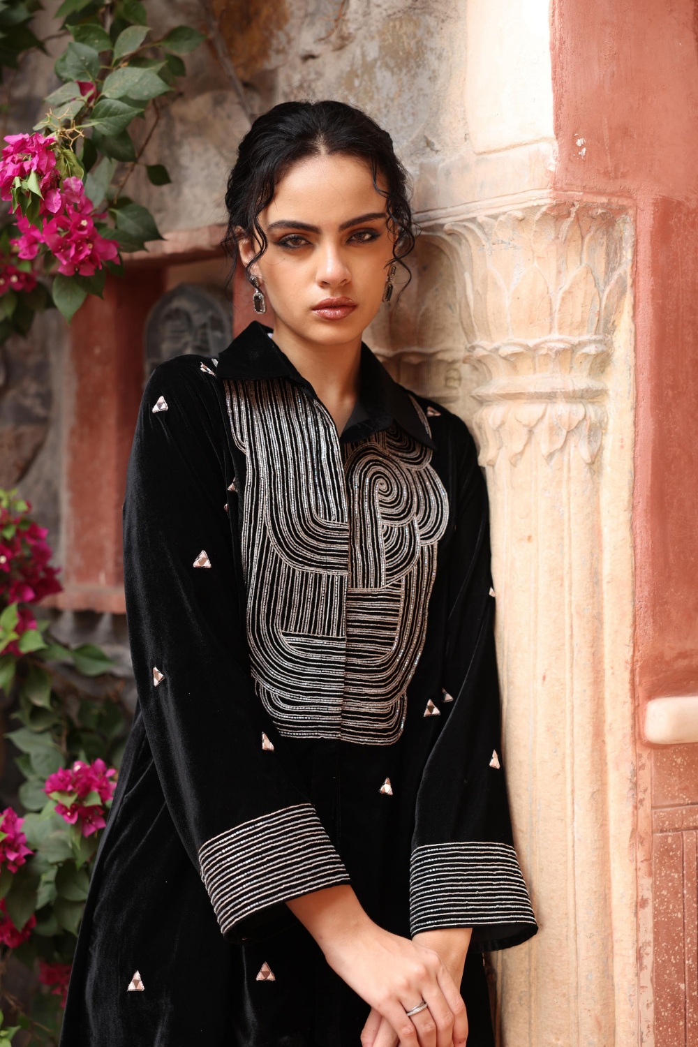 Exquisite Black Velvet Co-ord Set with Abstract Dori Embroidery