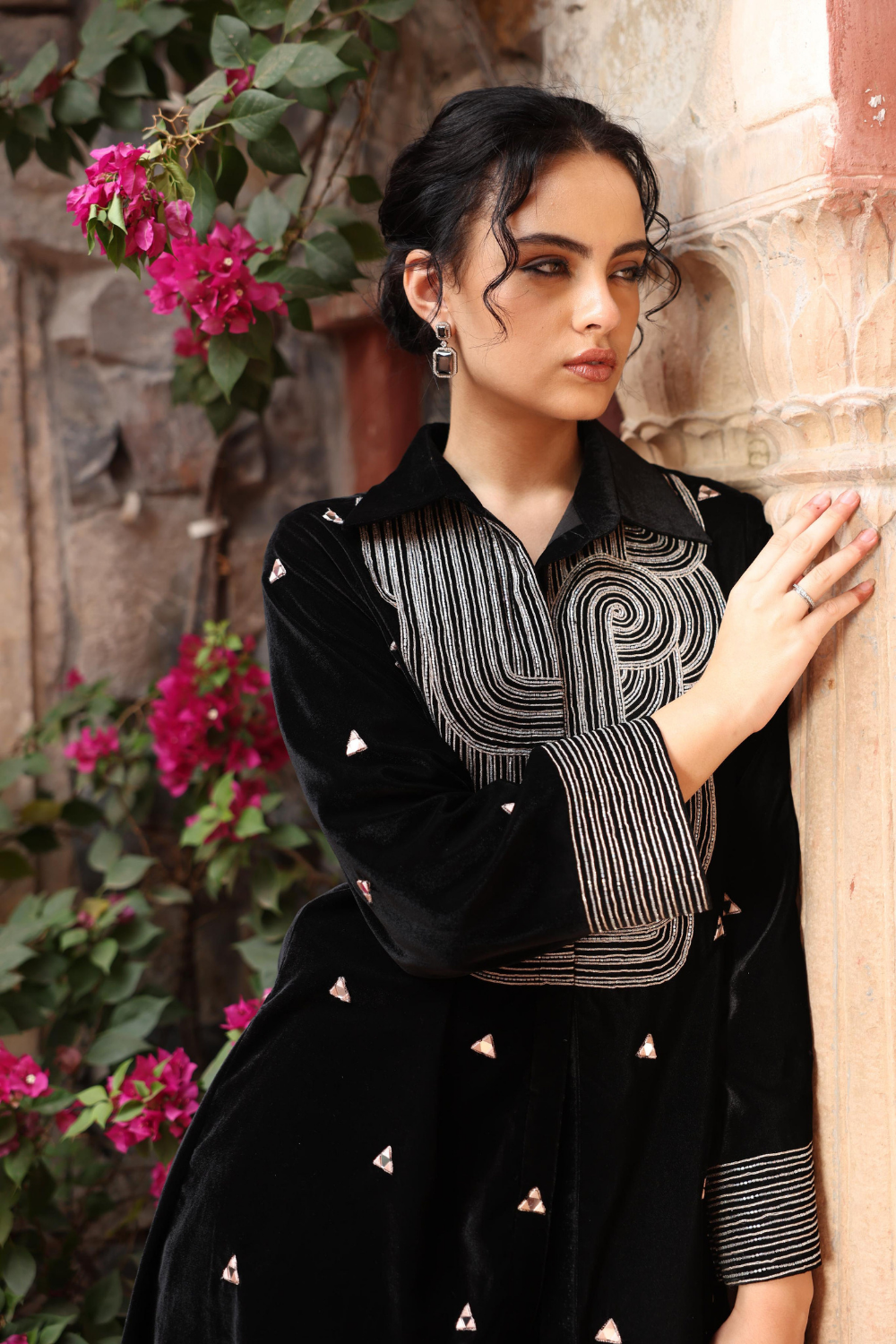 Exquisite Black Velvet Co-ord Set with Abstract Dori Embroidery