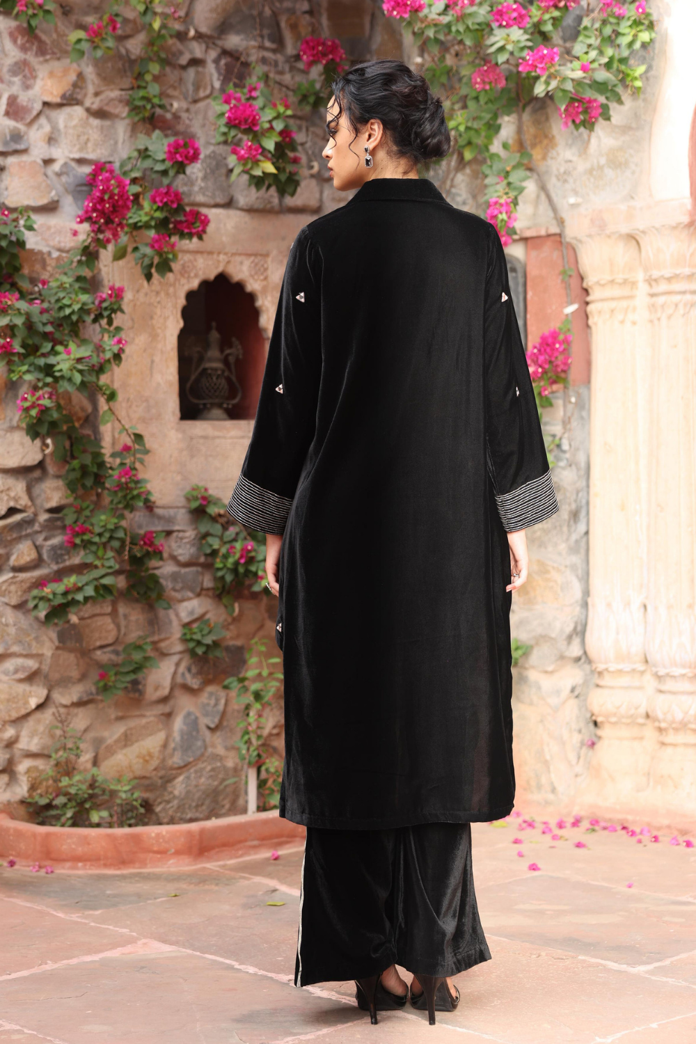 Exquisite Black Velvet Co-ord Set with Abstract Dori Embroidery
