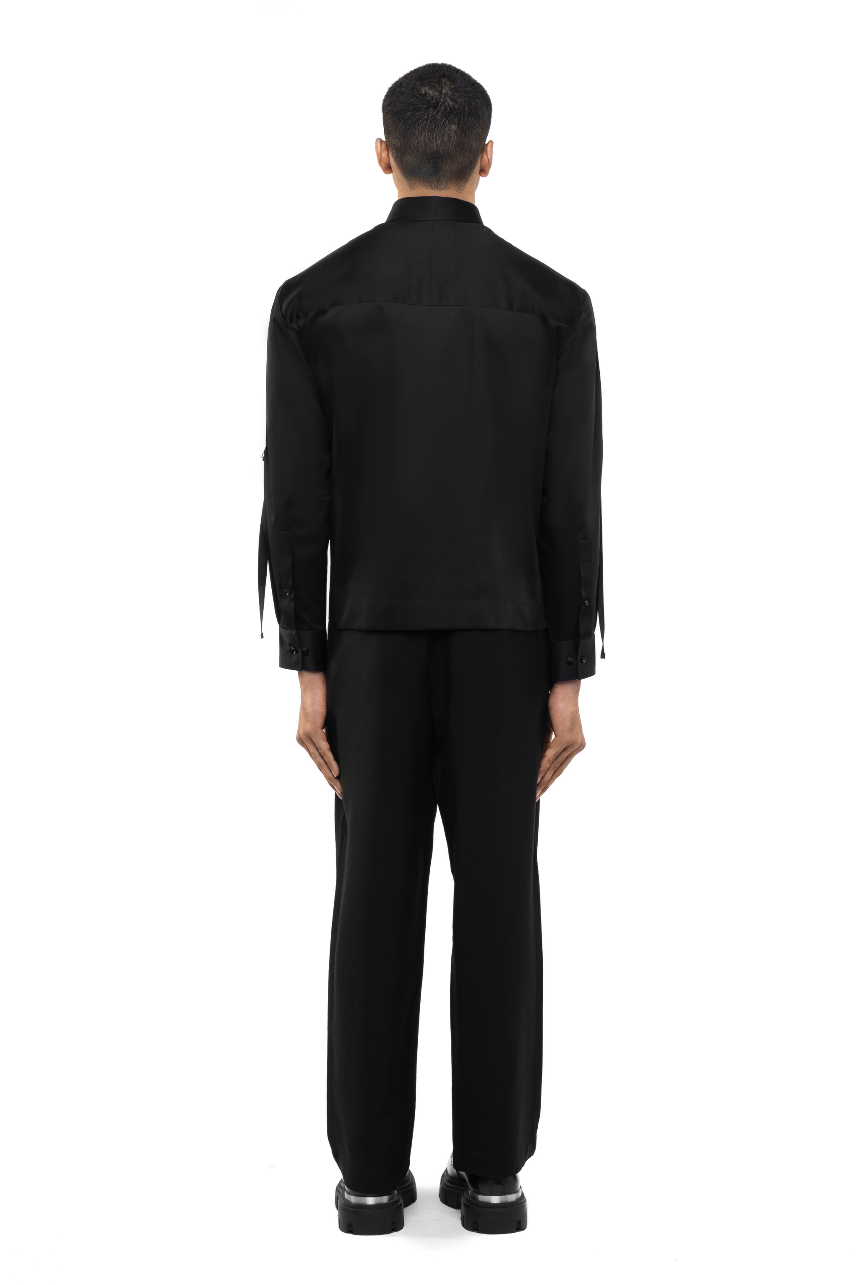 Black Cotton Shirt with Hanging Twill Accents