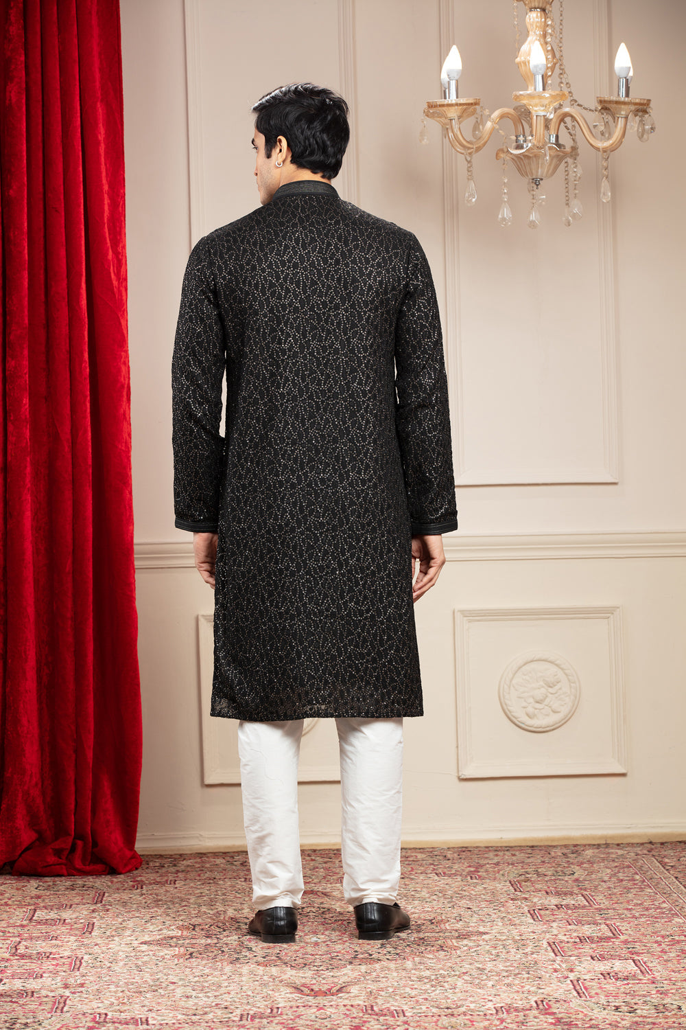 Onyx Black Kurta Pajama Set In Georgette