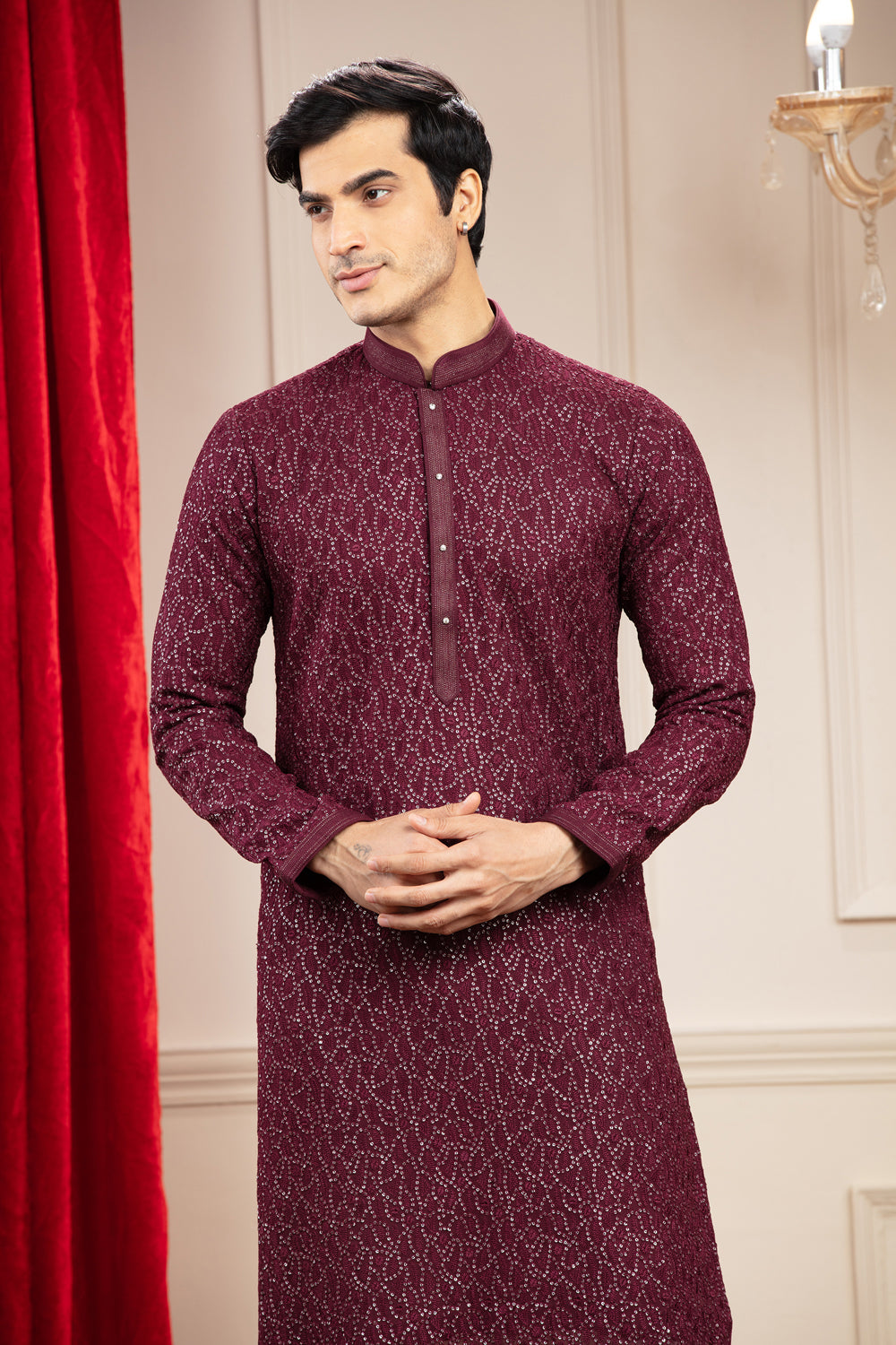 Maroon Georgette Kurta Pajama Set