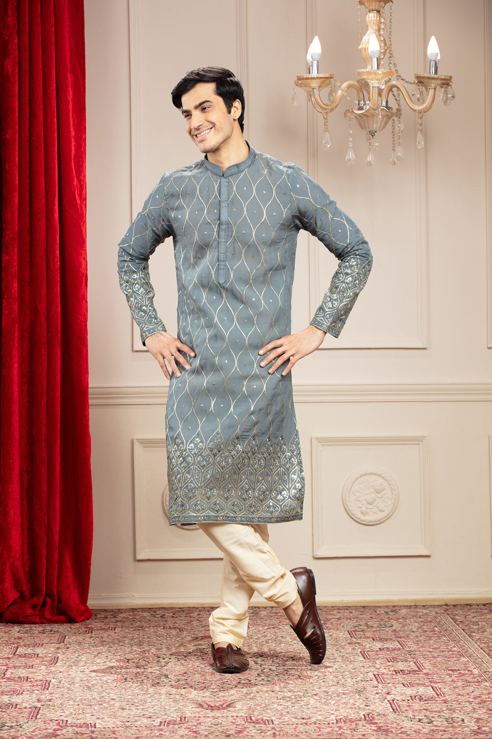 Cobalt Blue Kurta Pajama With Sequins Work