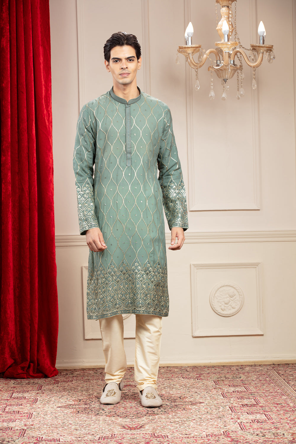 Rivulet Green Kurta Pajama With Sequins Work