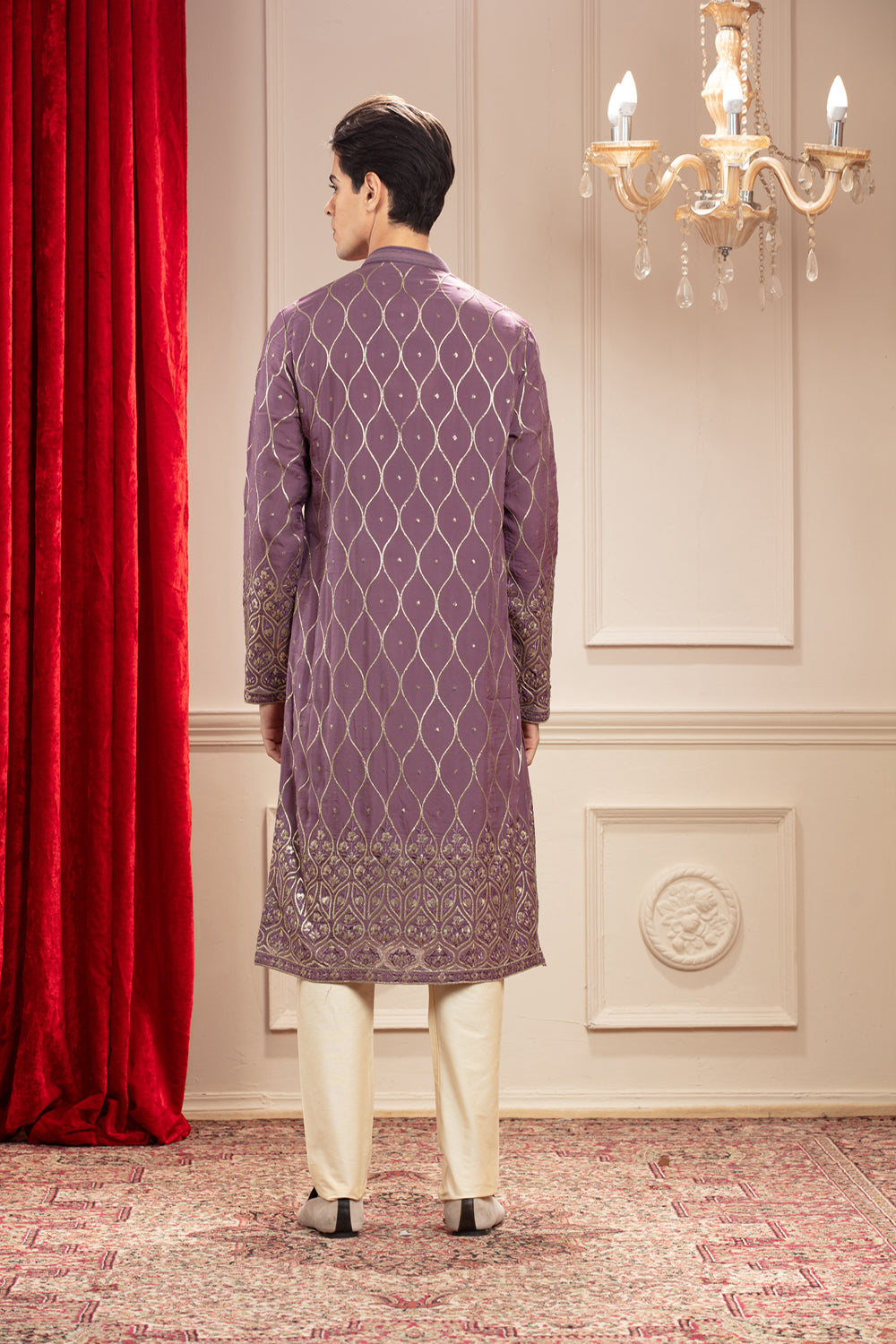 Light Purple Kurta Pajama Set With Sequin Work - Auraya Fashion -  - #tag1# - #tag2# - #tag3# - #tag3#