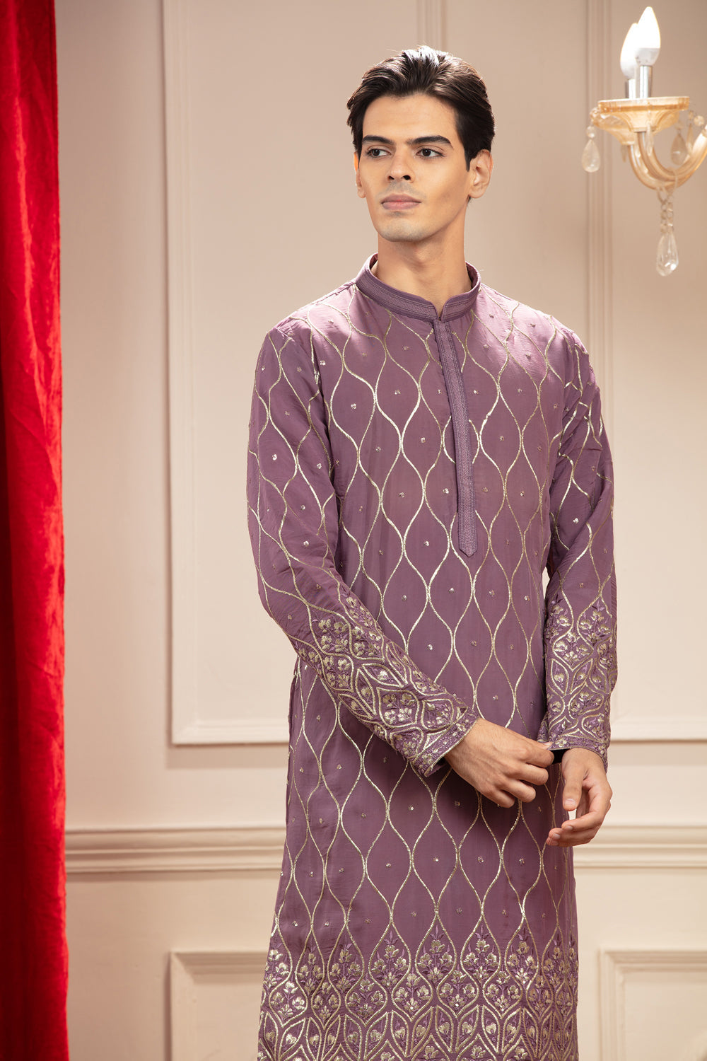 Light Purple Kurta Pajama Set With Sequin Work - Auraya Fashion -  - #tag1# - #tag2# - #tag3# - #tag3#