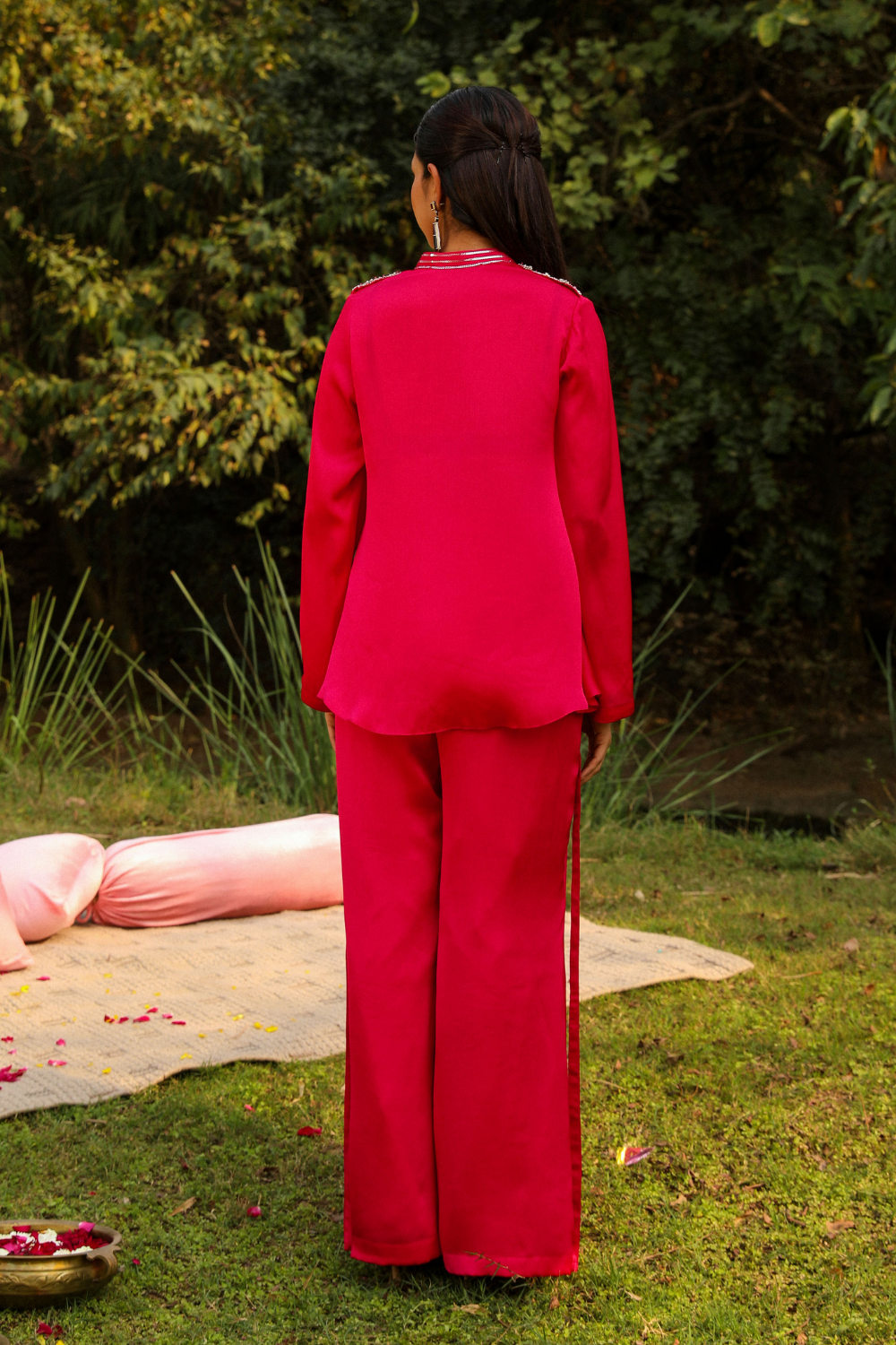 Pink Chiffon Mira Co-ord Set with Cowl Neck & Flared Pants