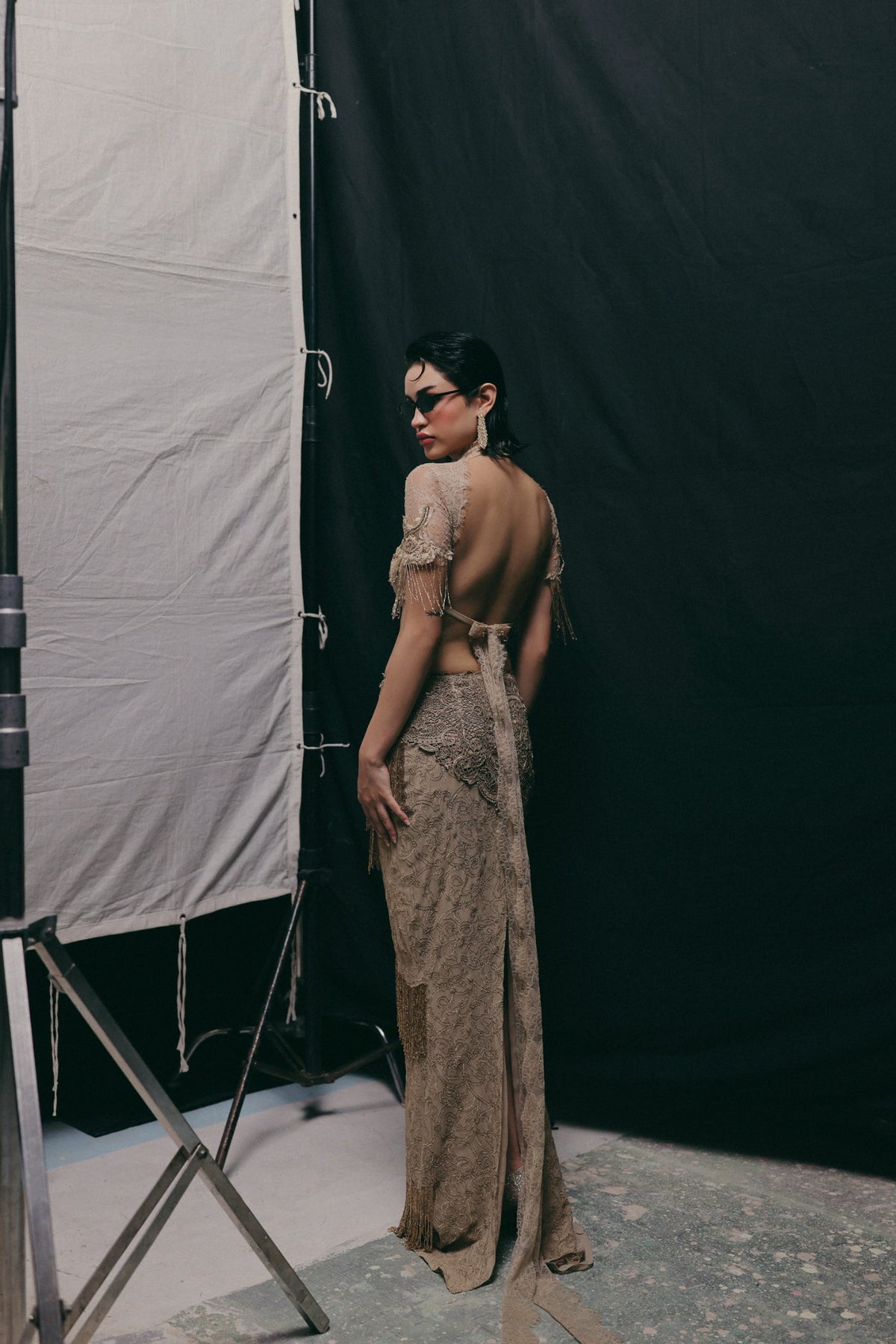 Filigree & Zardosi Embroidery, French Lace & Silk Georgette, Skirt Set, Structured Blouse Silhouette