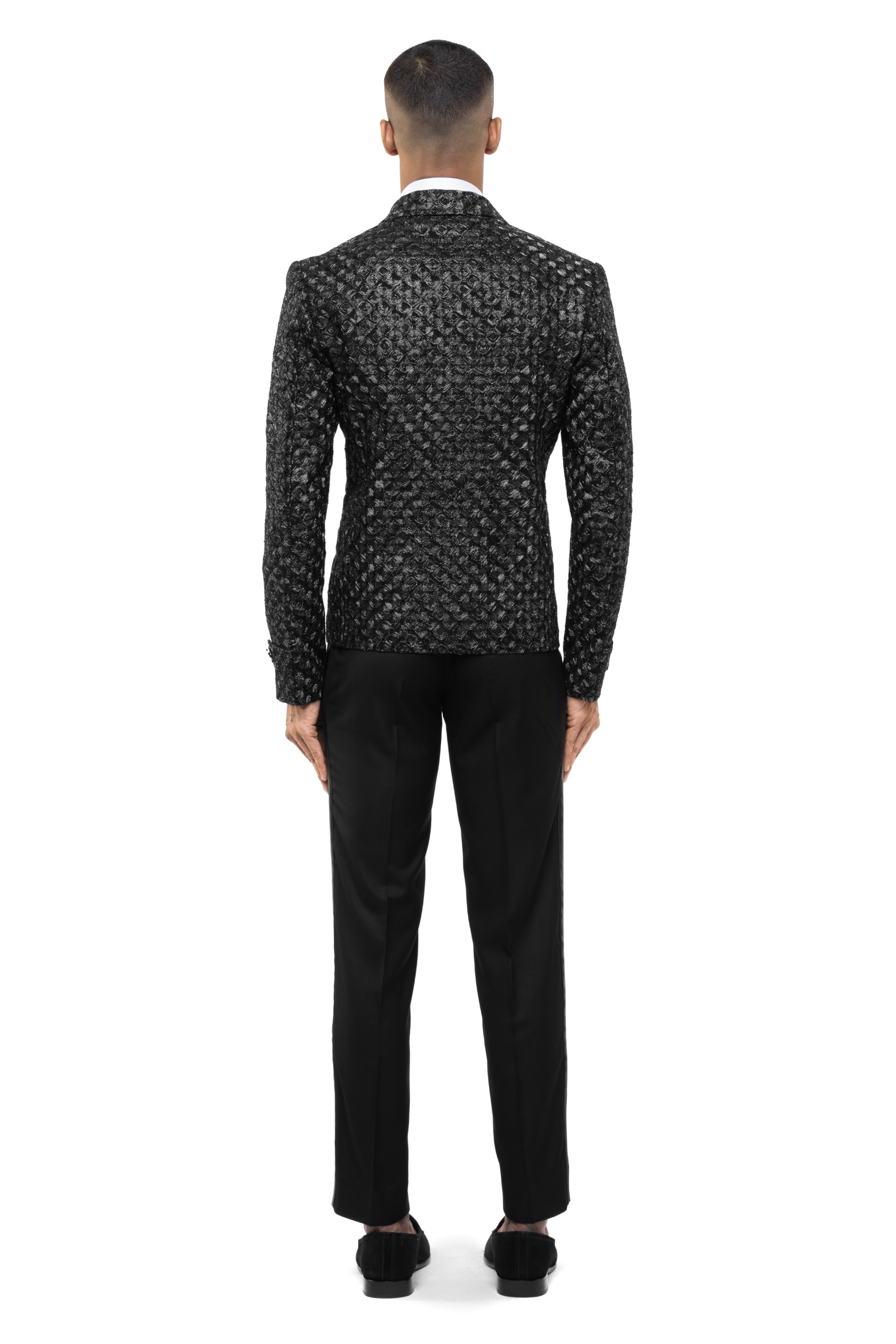 Black Silk Hand Embroidered Biker Jacket