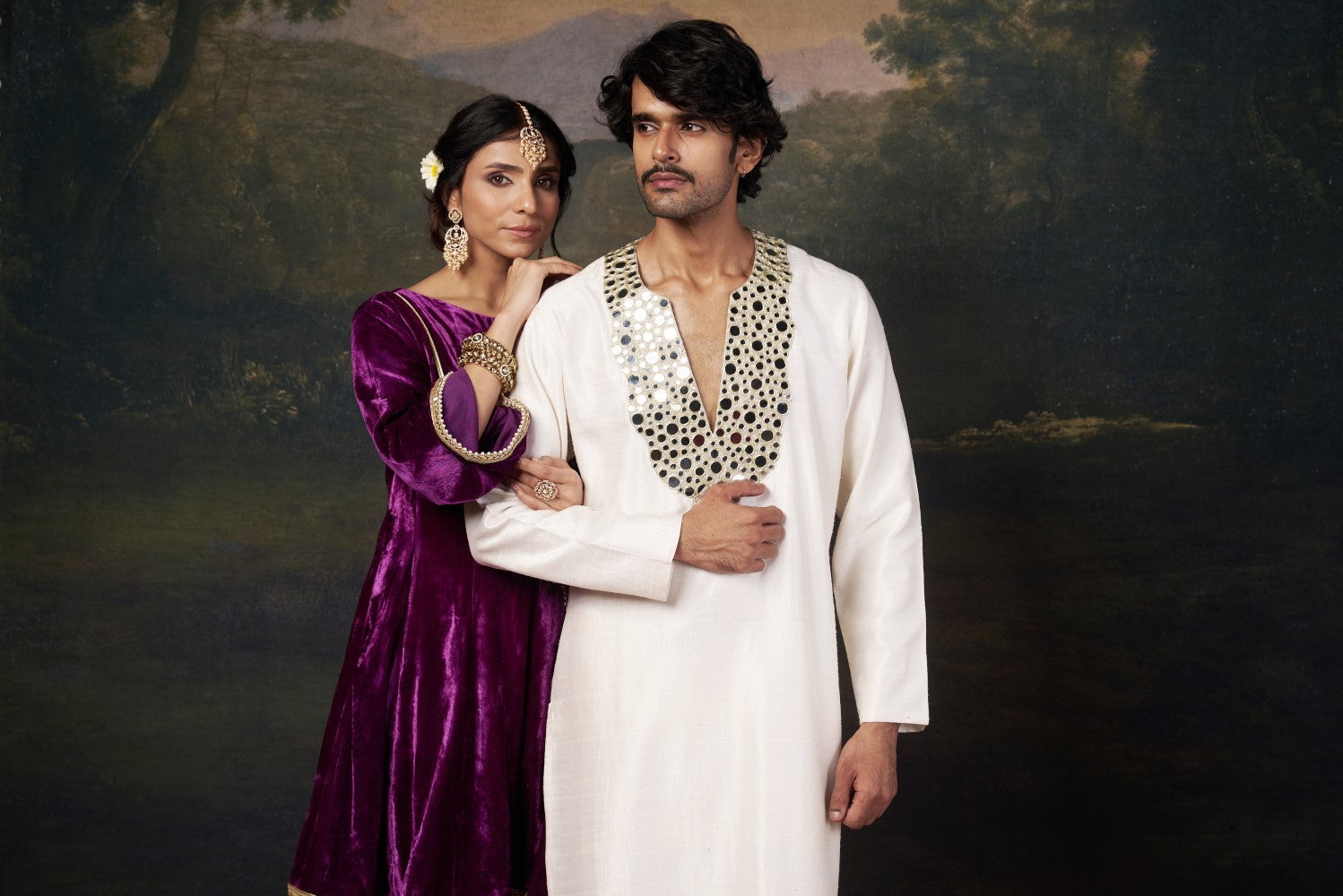 Hand-Embroidered Velvet Purple Kalidar Anarkali Set