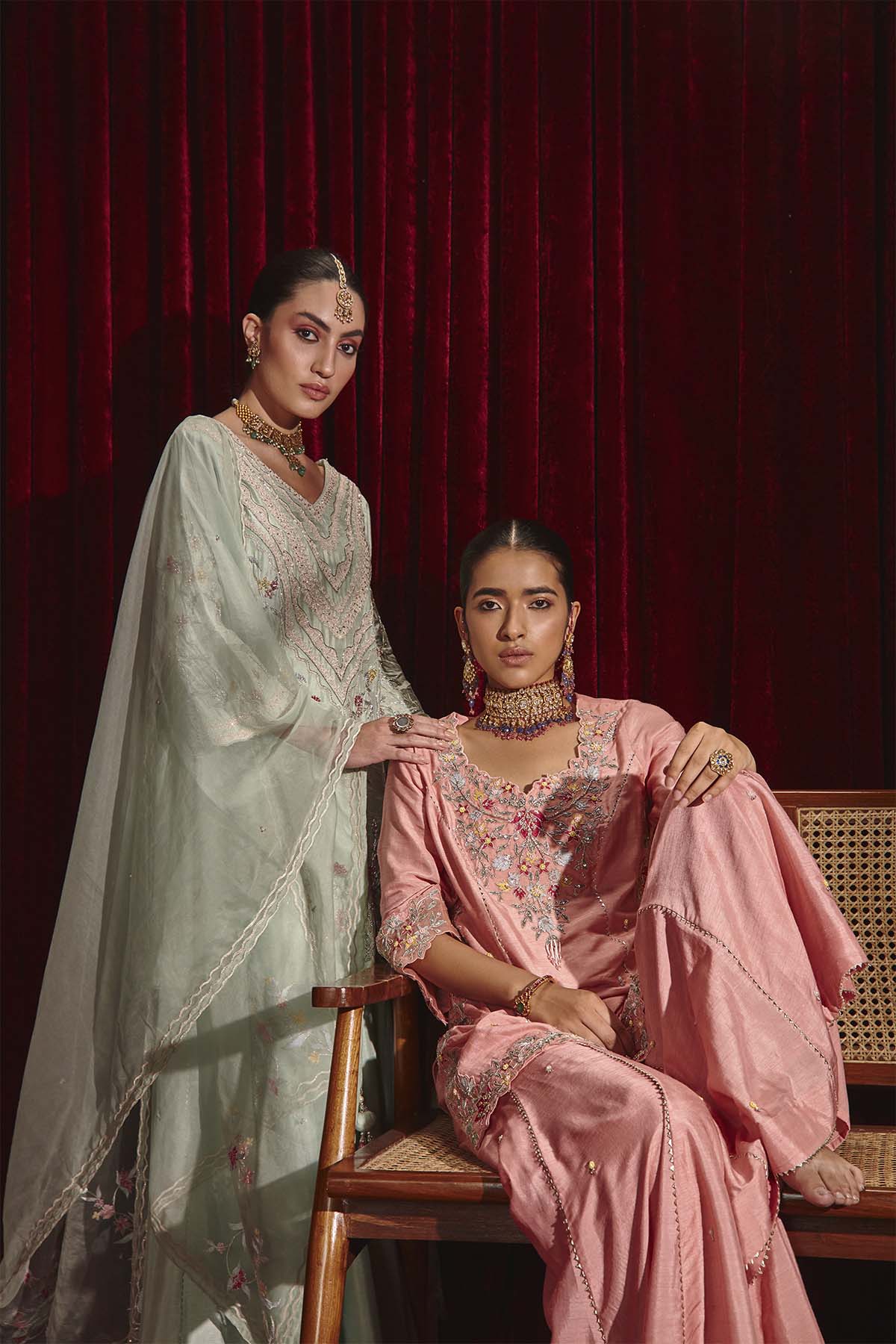 Rose Pink Embroidered Silk Kurta Set with Organza Garara - Manu