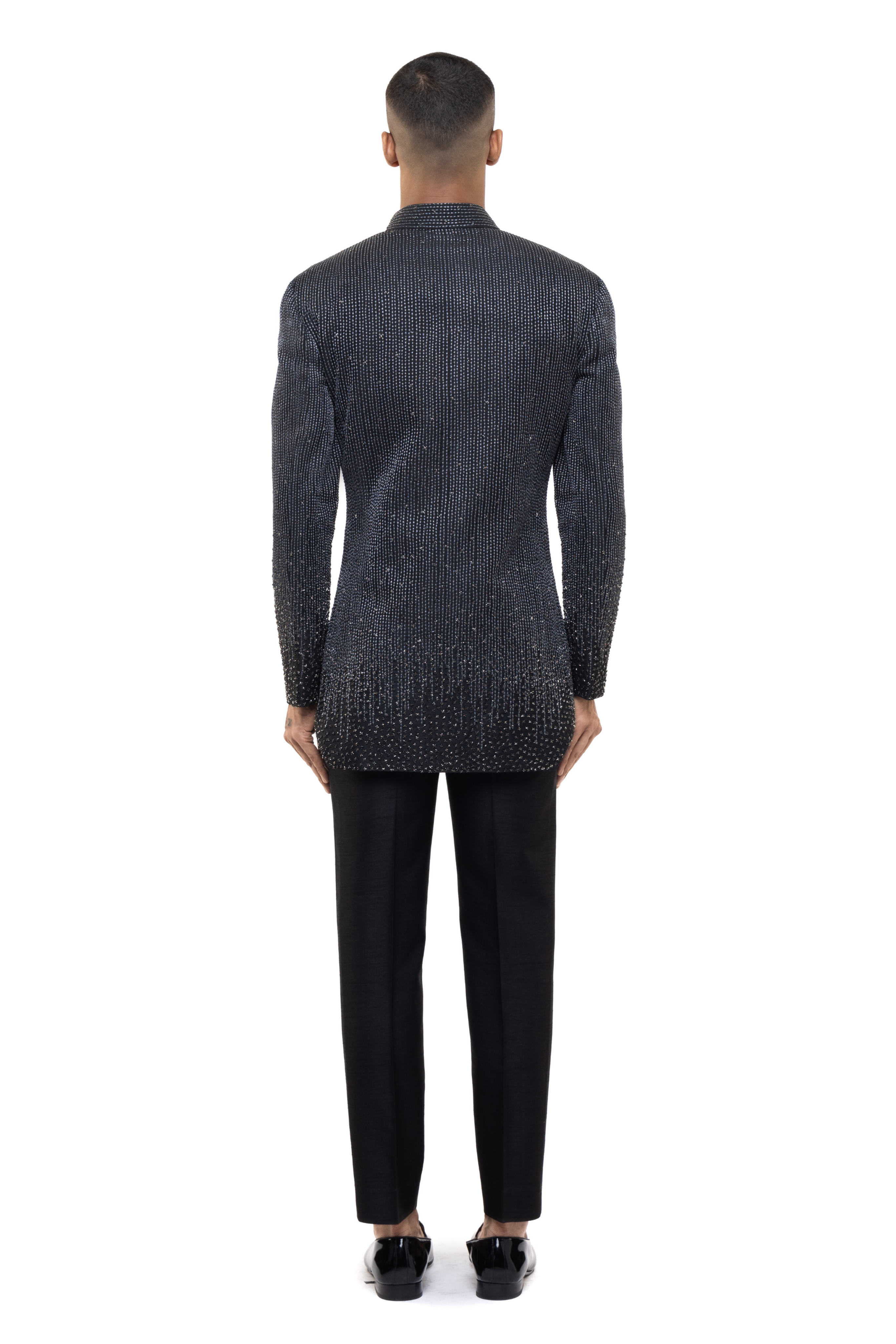 Black Silk Metallic Embellishment Bandhgala Set