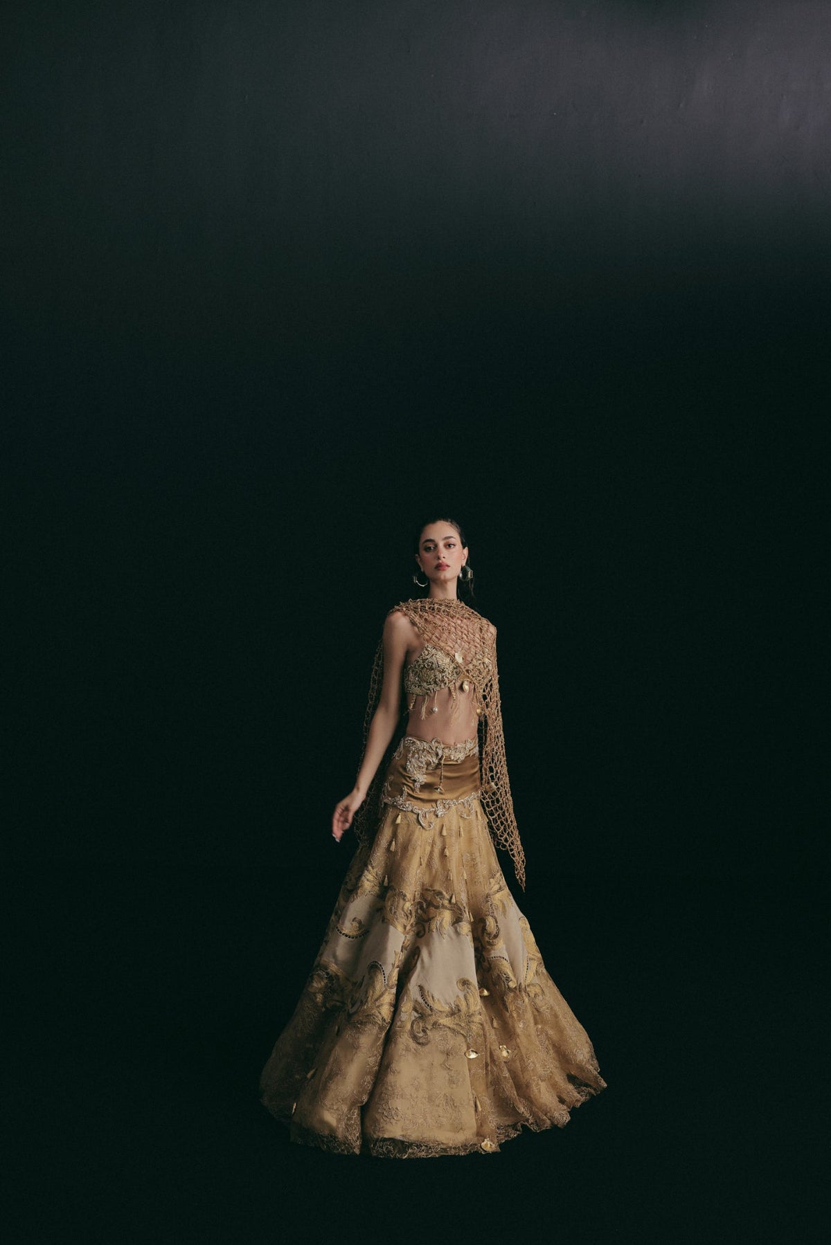 Zardosi & Cutwork Embroidery, Silk & Tulle with Crochet Detailing, Skirt Set, Bralette Silhouette