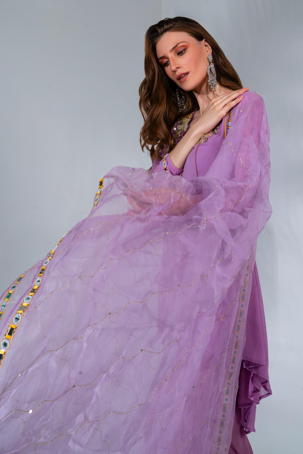 Lilac short anarkali set