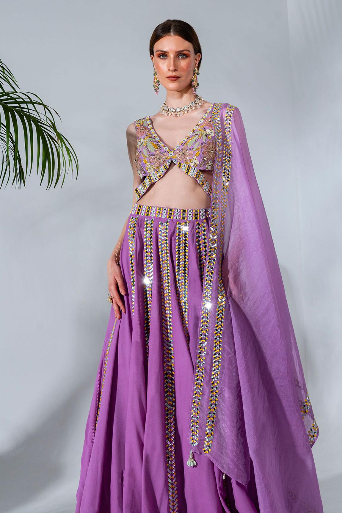 Lilac panelled lehenga with mirror and thread embroidery (NA)