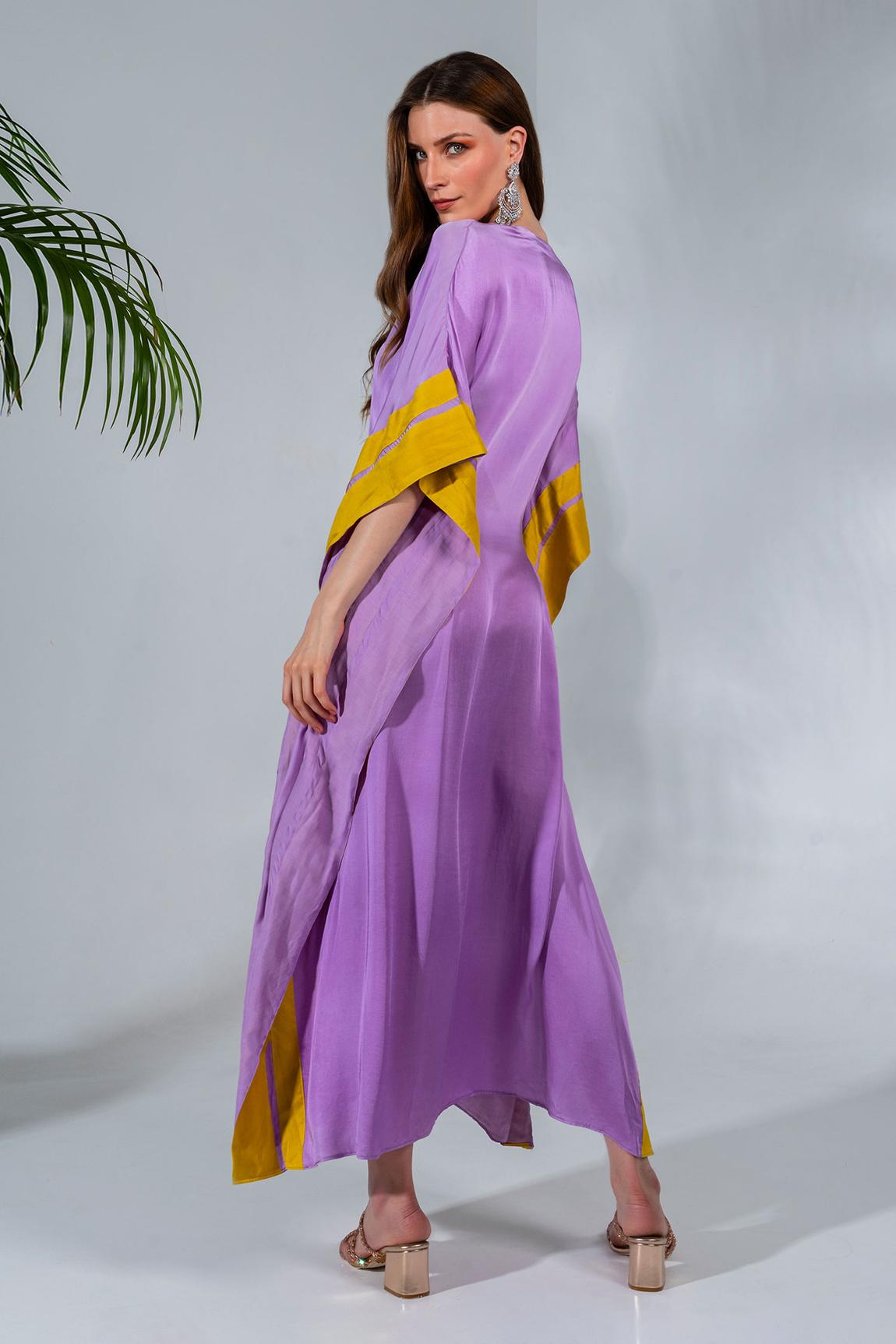 Purple Modal Satin Mirror Embellished Kaftan