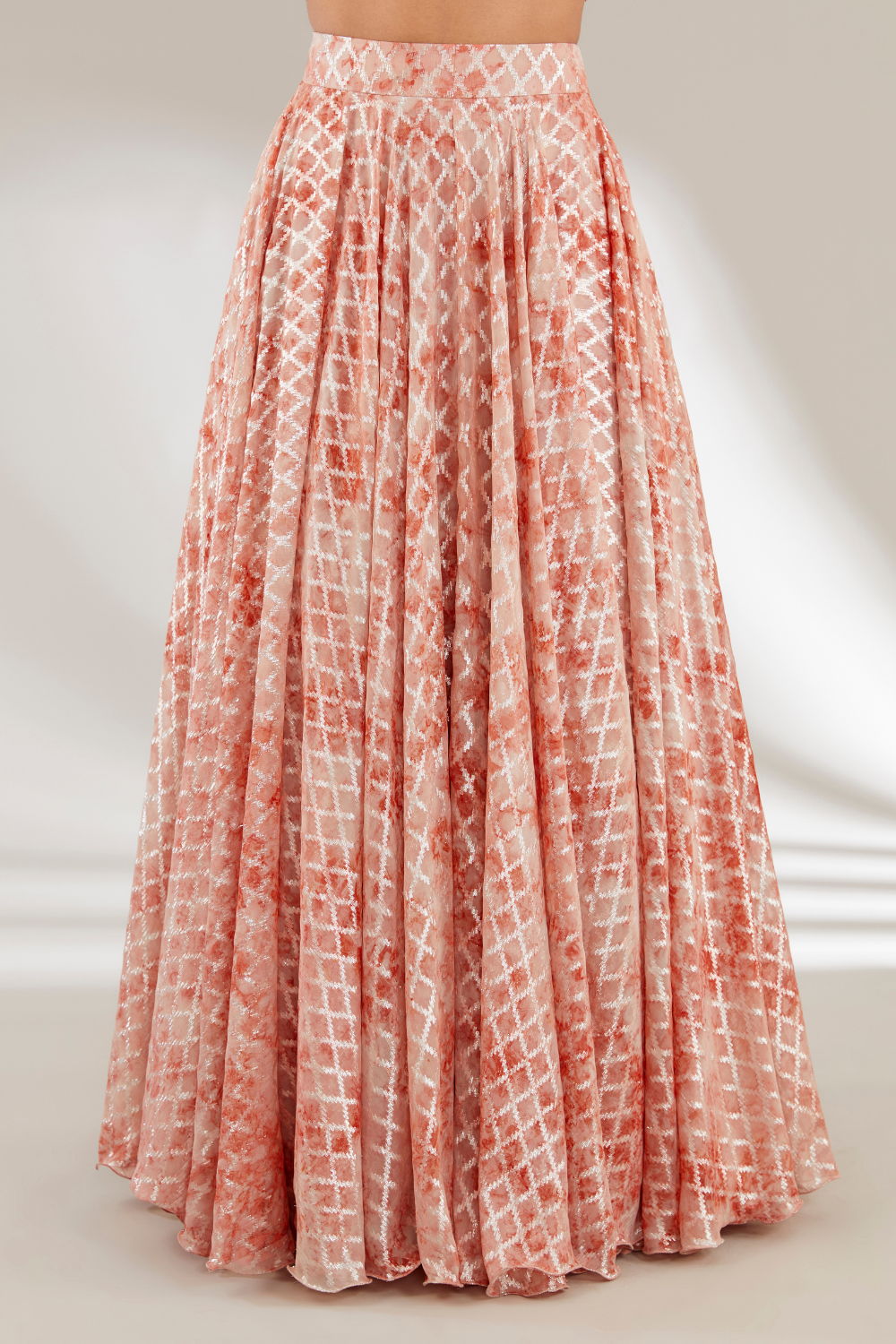 Piya Rust Orange Opada Silk Skirt Set with Crystal Jacket