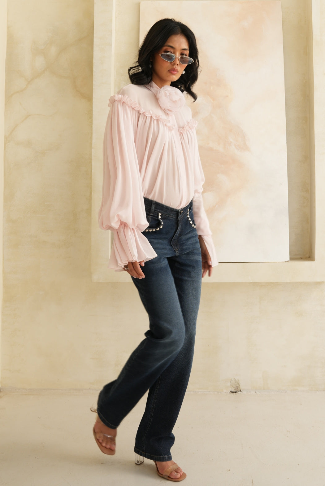 Pink Sorbet Lightweight Georgette Shirt and Denim Casual Combo