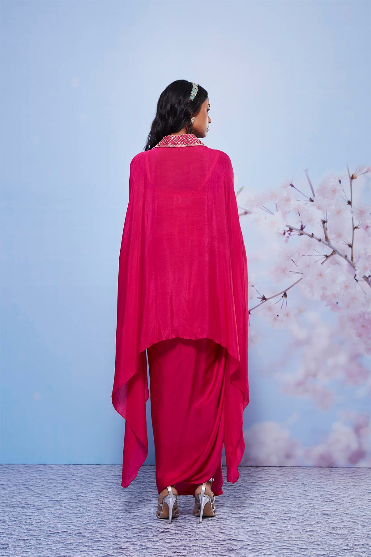 Zarin Rani Embroidered Cape Set with Pick-Up Skirt & Bustier
