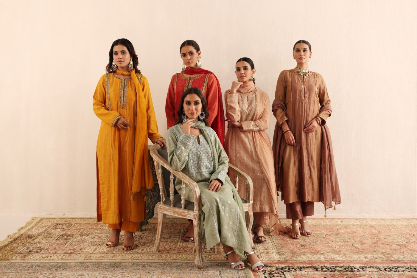 Beige-Brown Hand-Embroidered Handloom Pure Cotton-Silk (Stripes & Checks) Kurta-Pants Set